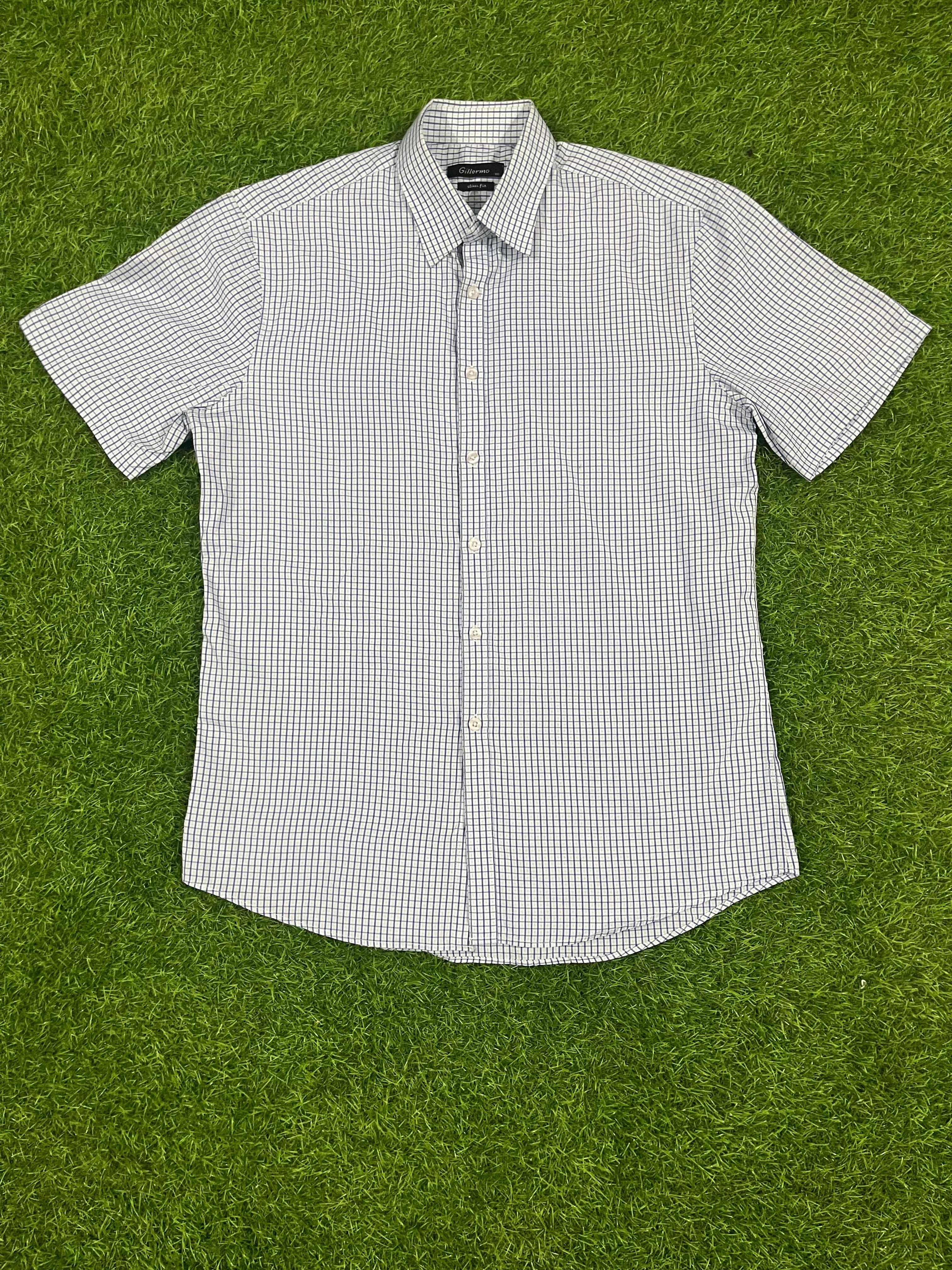 Gillermo Slim Fit Blue Checked Short Sleeve Shirt – Size L