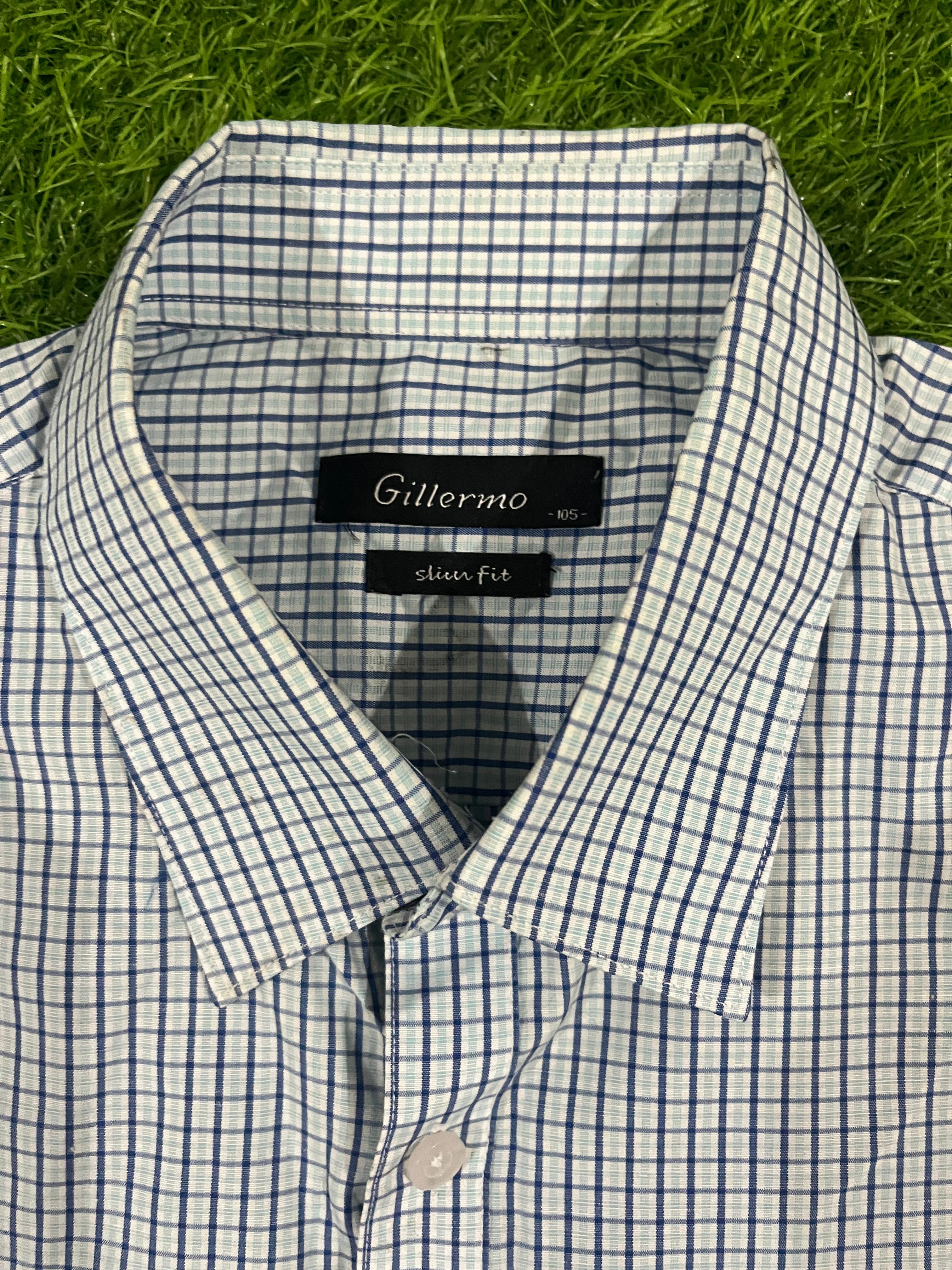 Gillermo Slim Fit Blue Checked Short Sleeve Shirt – Size L