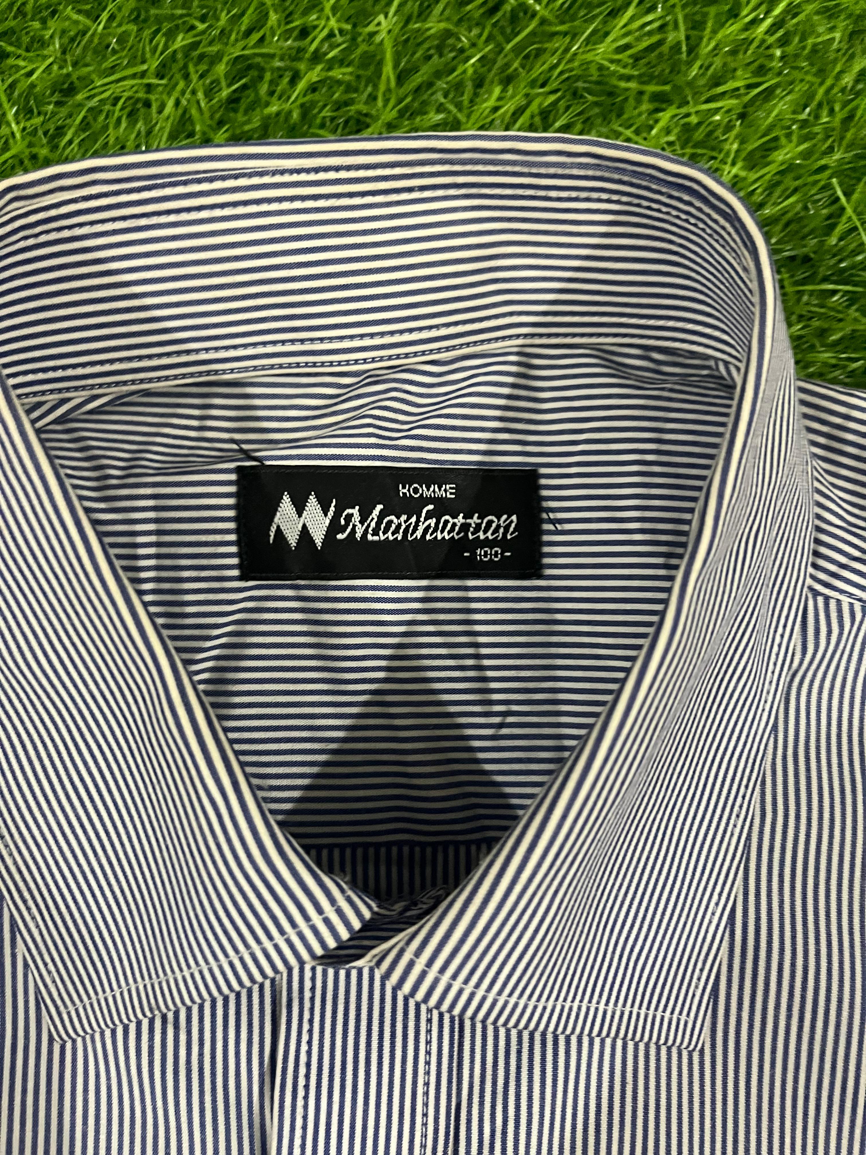 Manhattan Homme Navy Striped Short Sleeve Shirt – Size XL