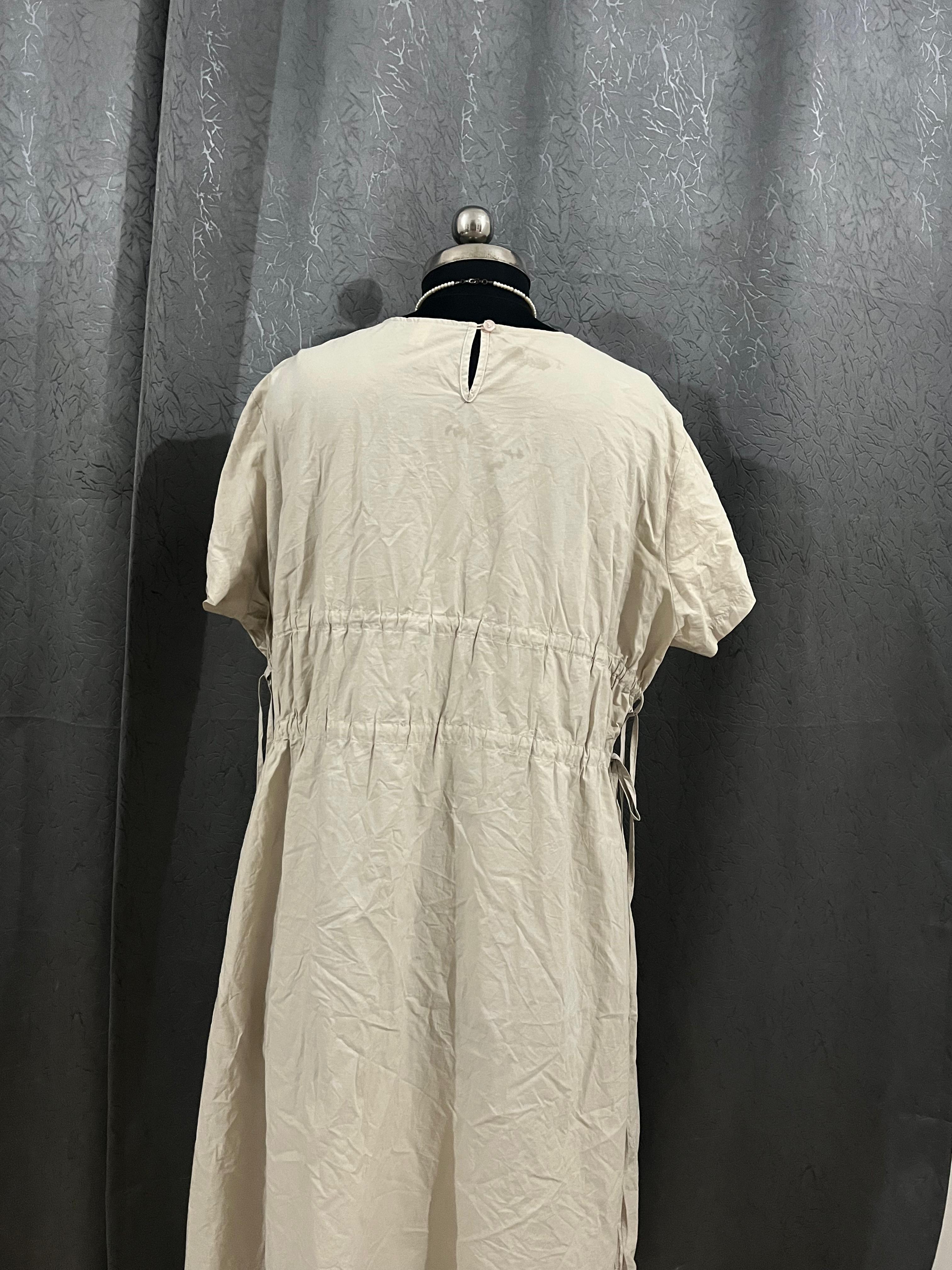 Minimalist Beige Short Sleeve Midi Dress – Size L