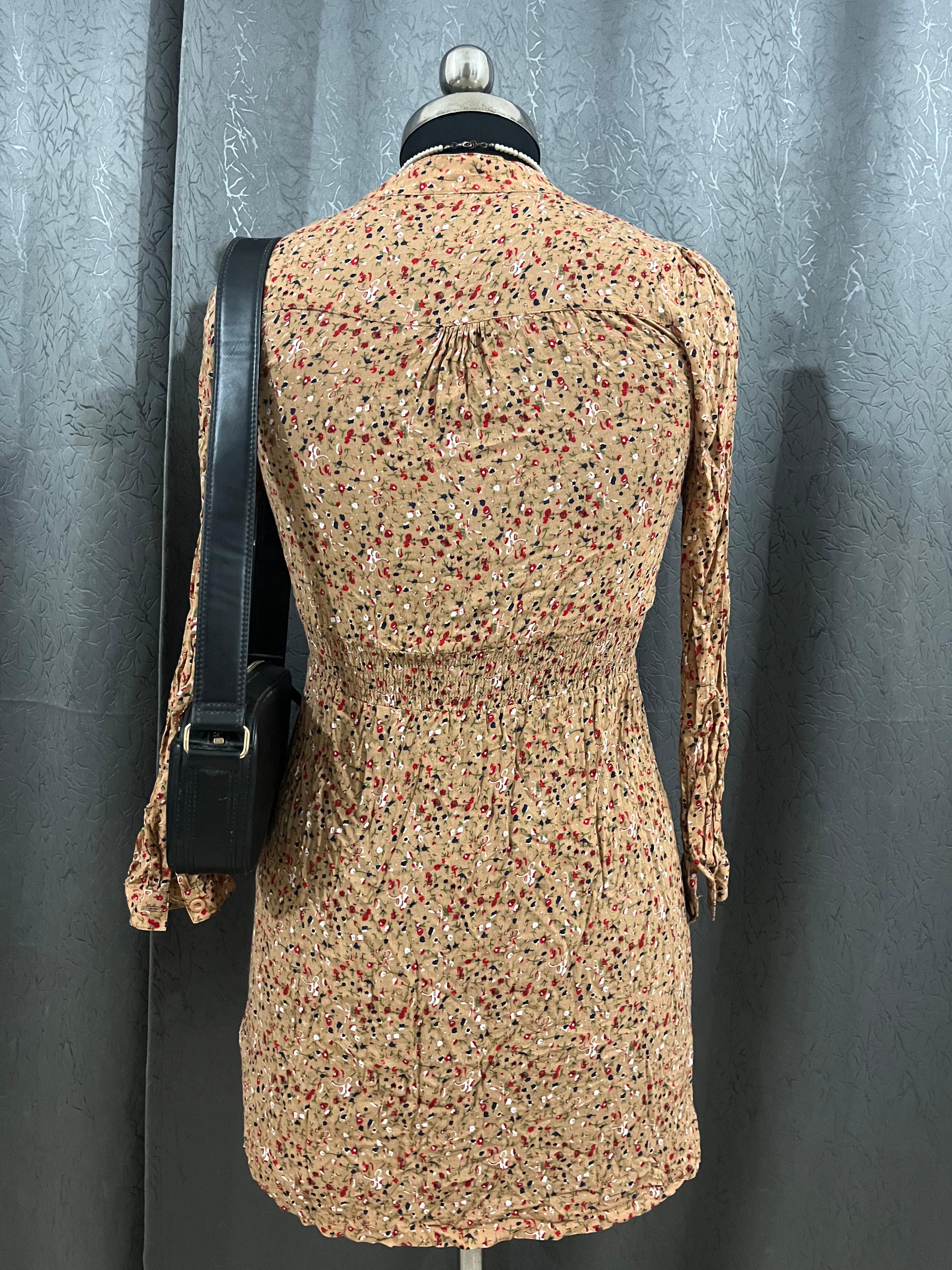 Beige Floral Button-Down Mini Dress – Size M