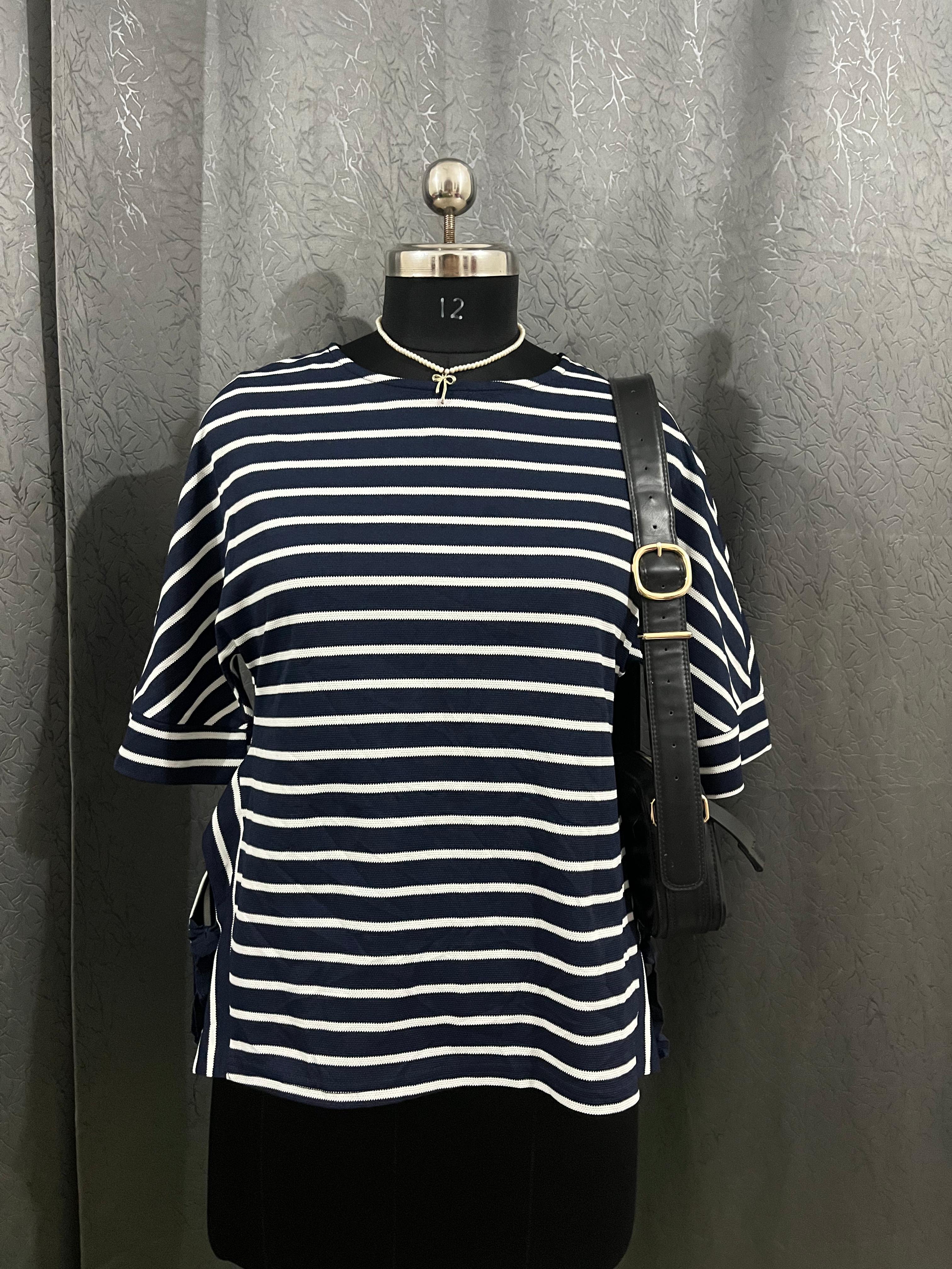 Classic Navy Striped Oversized Top – Size L