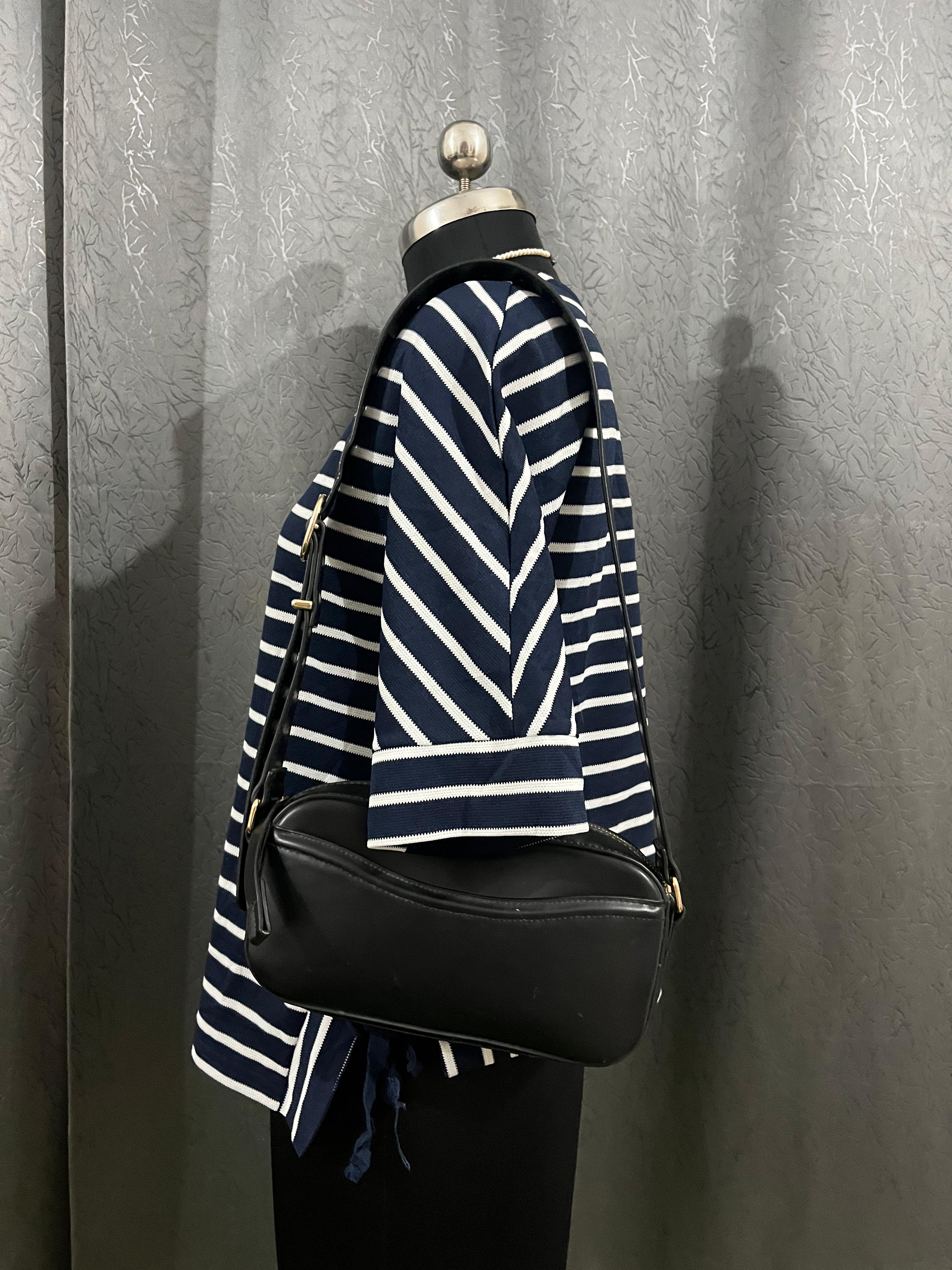 Classic Navy Striped Oversized Top – Size L