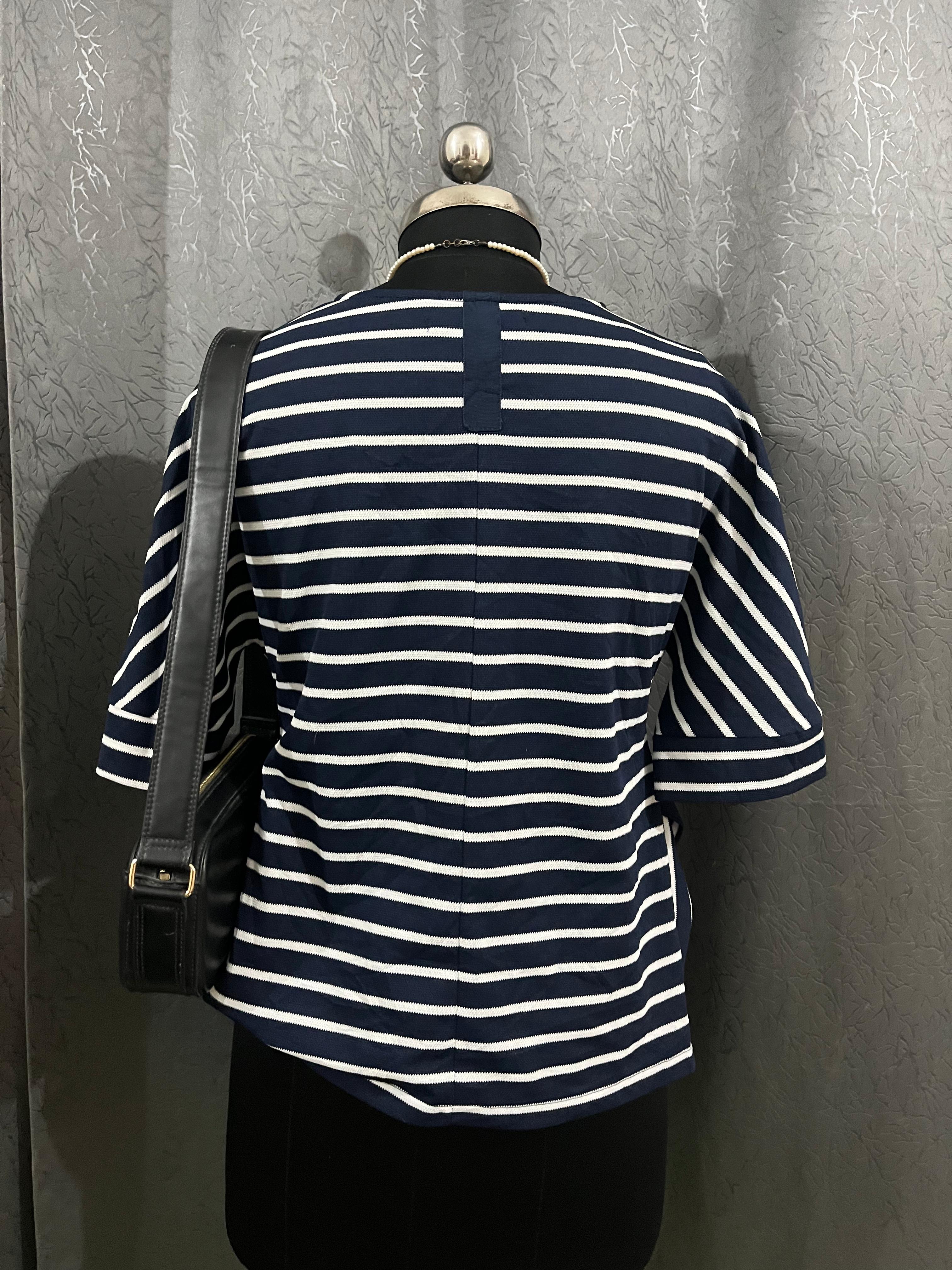Classic Navy Striped Oversized Top – Size L