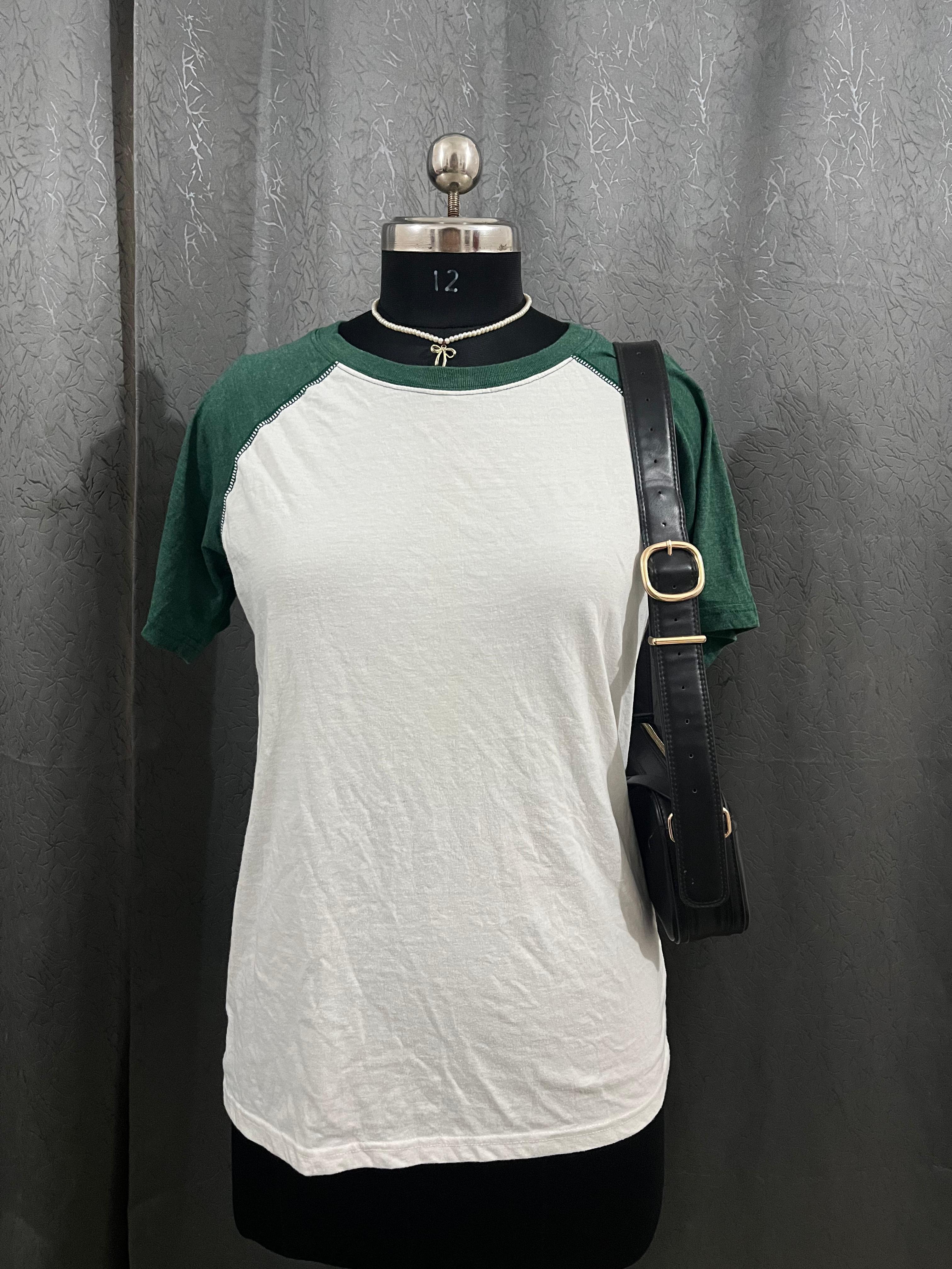 🌿 Green & White Contrast Sleeve Tee (Unisex Style)