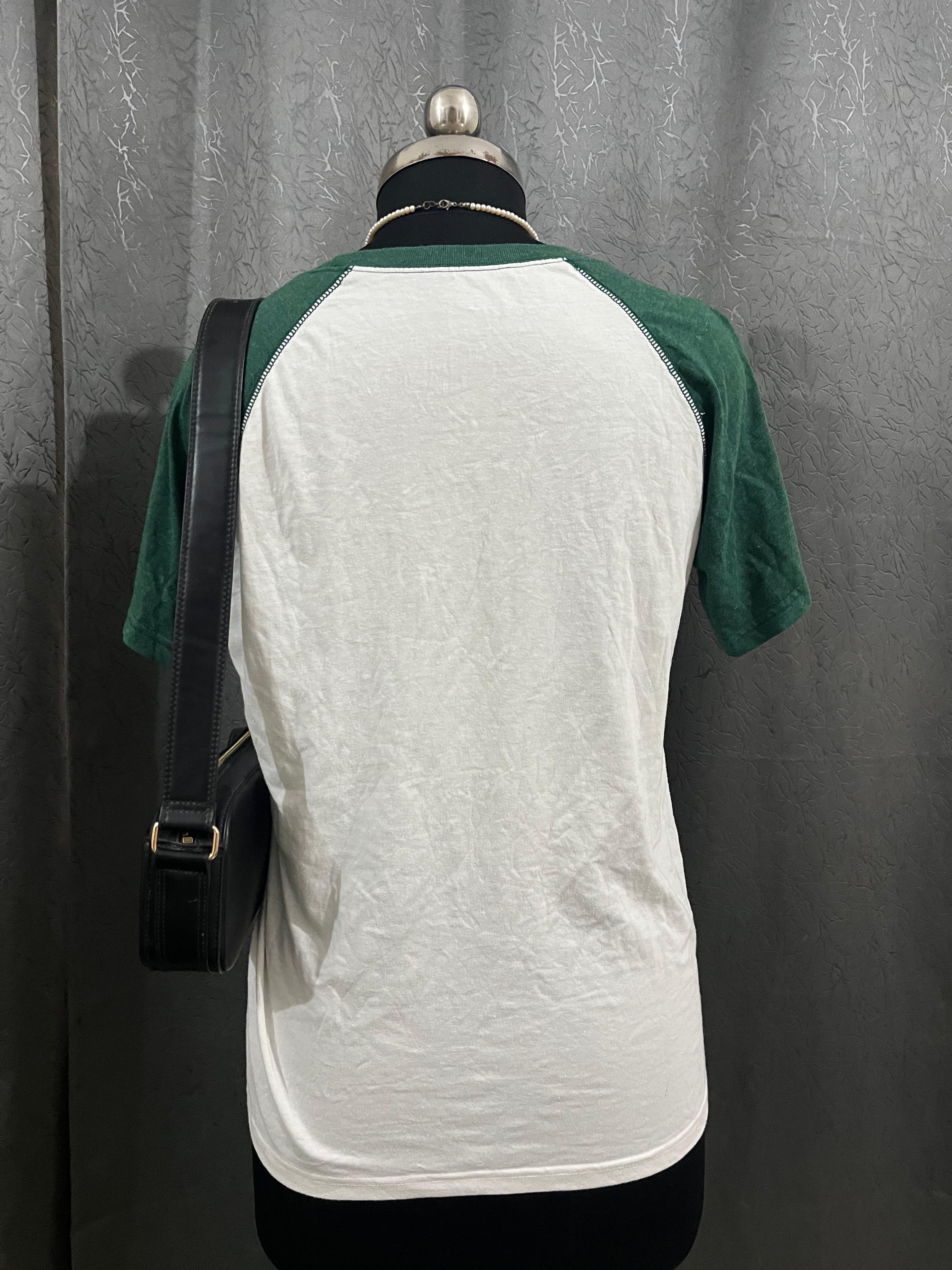 🌿 Green & White Contrast Sleeve Tee (Unisex Style)