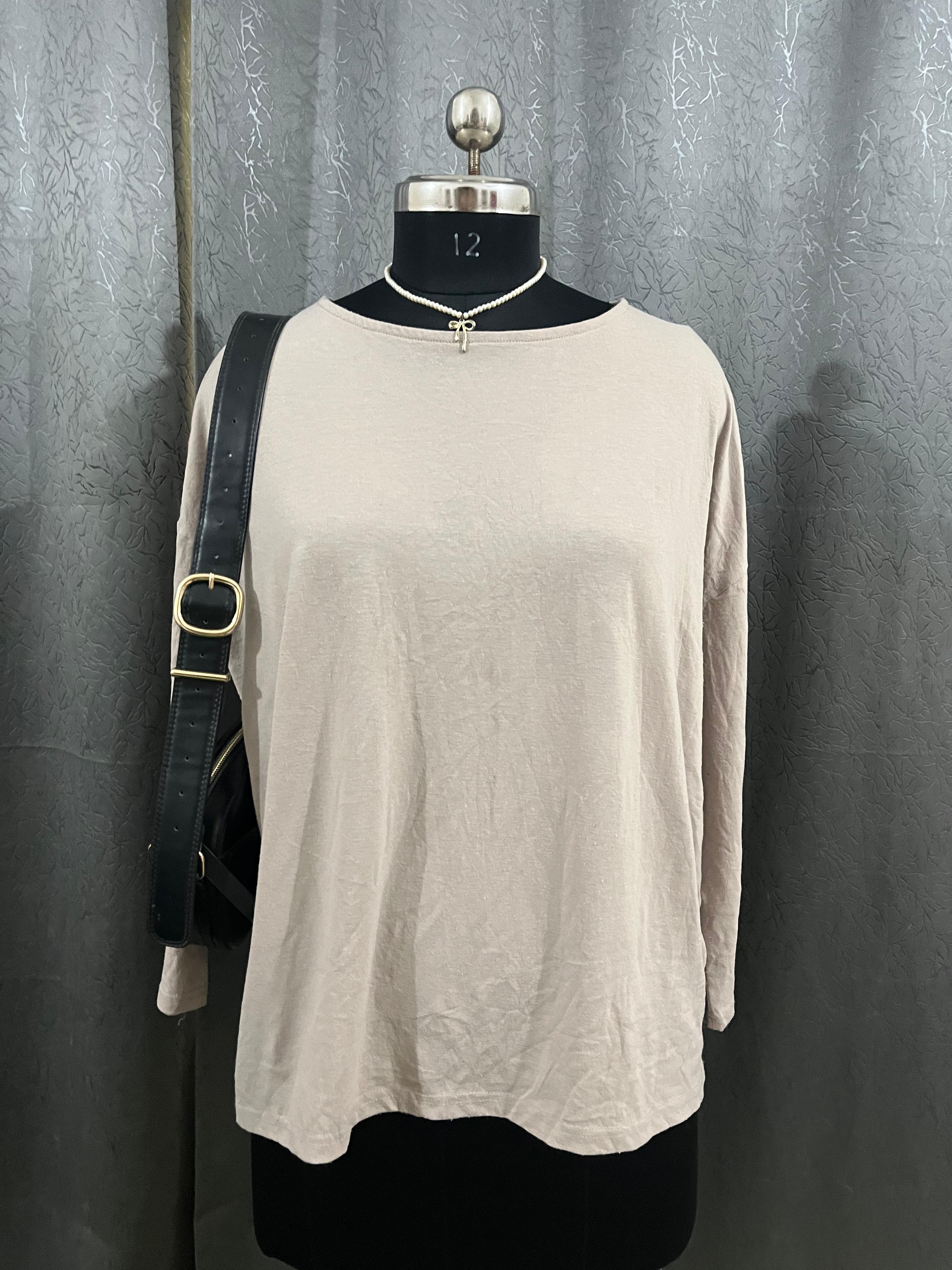 Beige Long-Sleeve Loose Fit Top – Size L