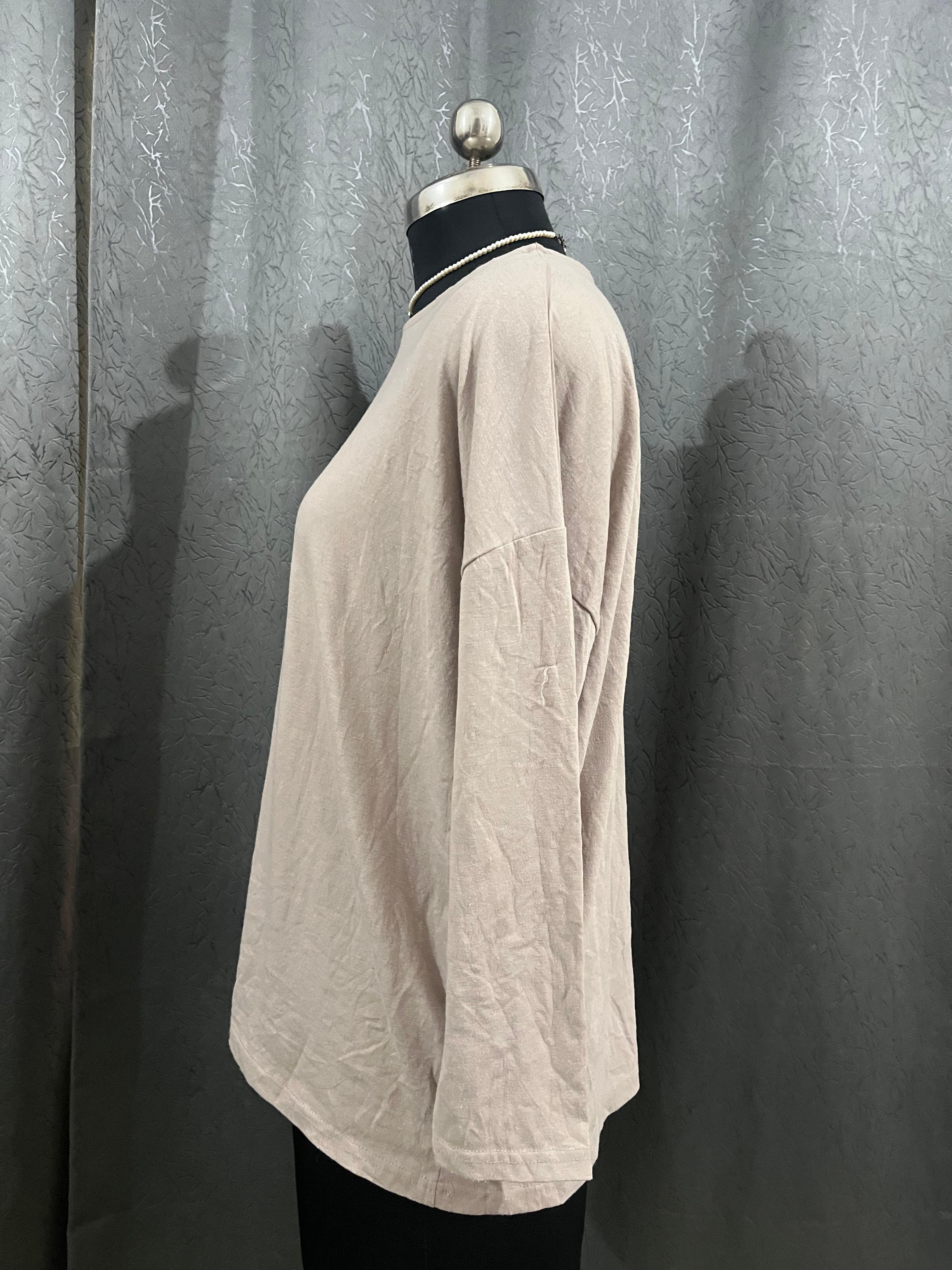 Beige Long-Sleeve Loose Fit Top – Size L