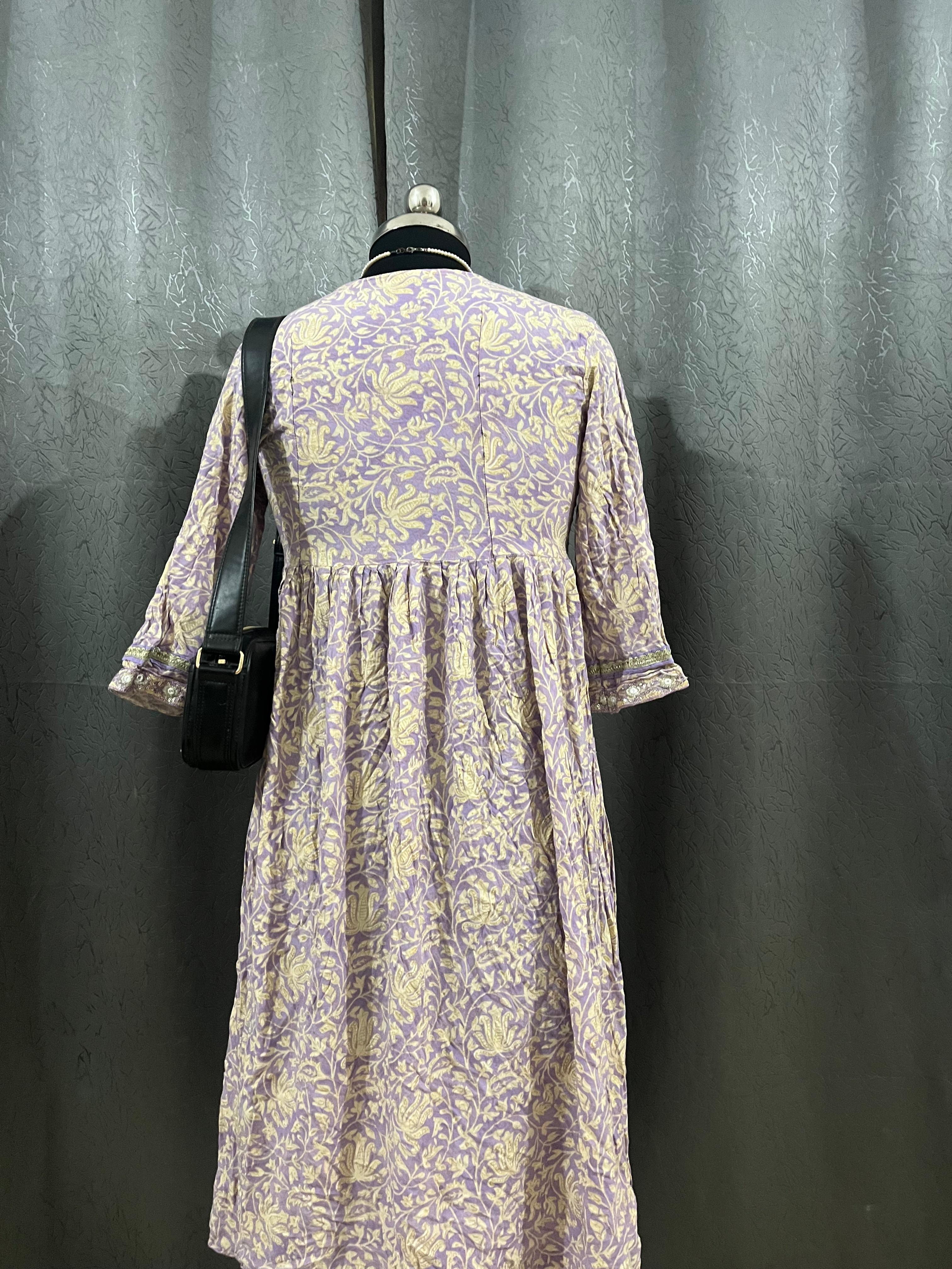 Vintage Lilac Floral Maxi Dress – Size XL