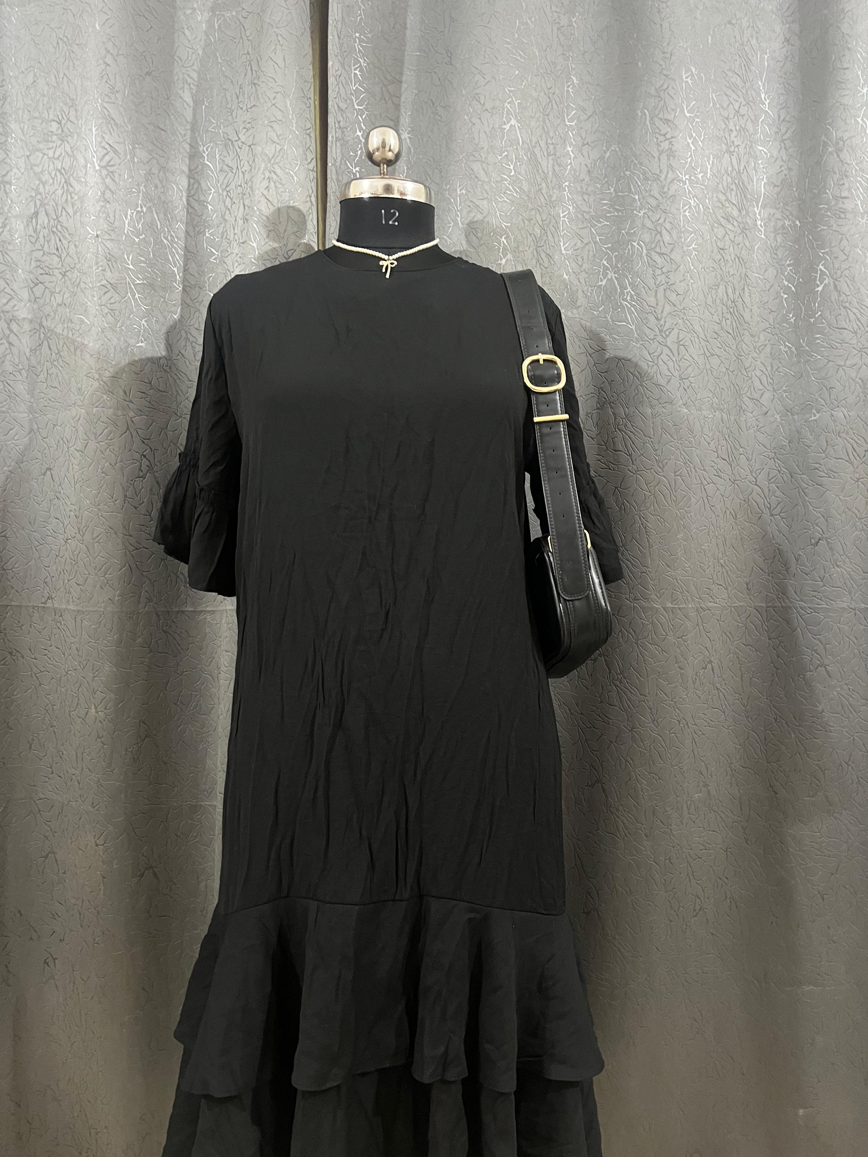 Classic Black Ruffle Hem Dress – Size L