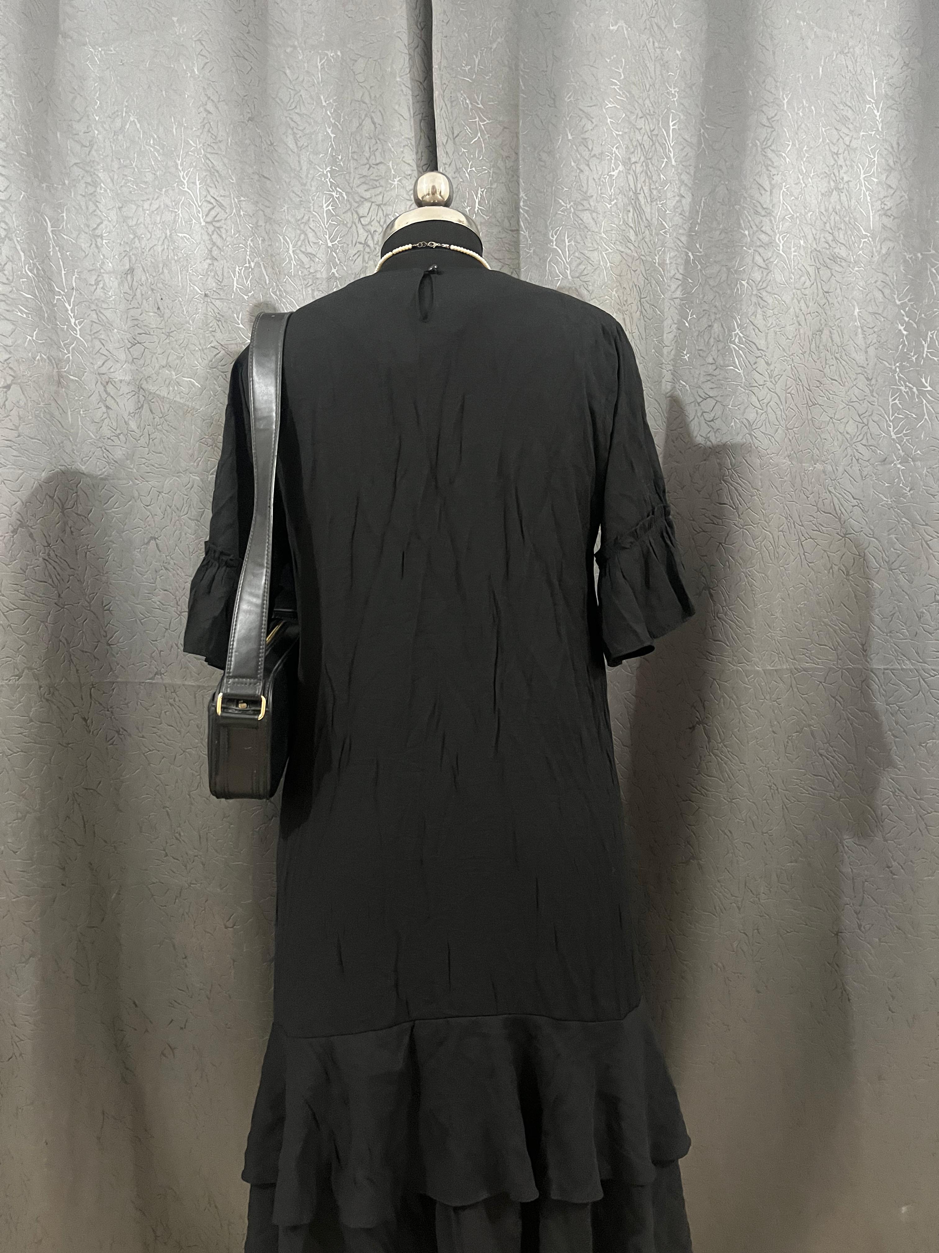 Classic Black Ruffle Hem Dress – Size L