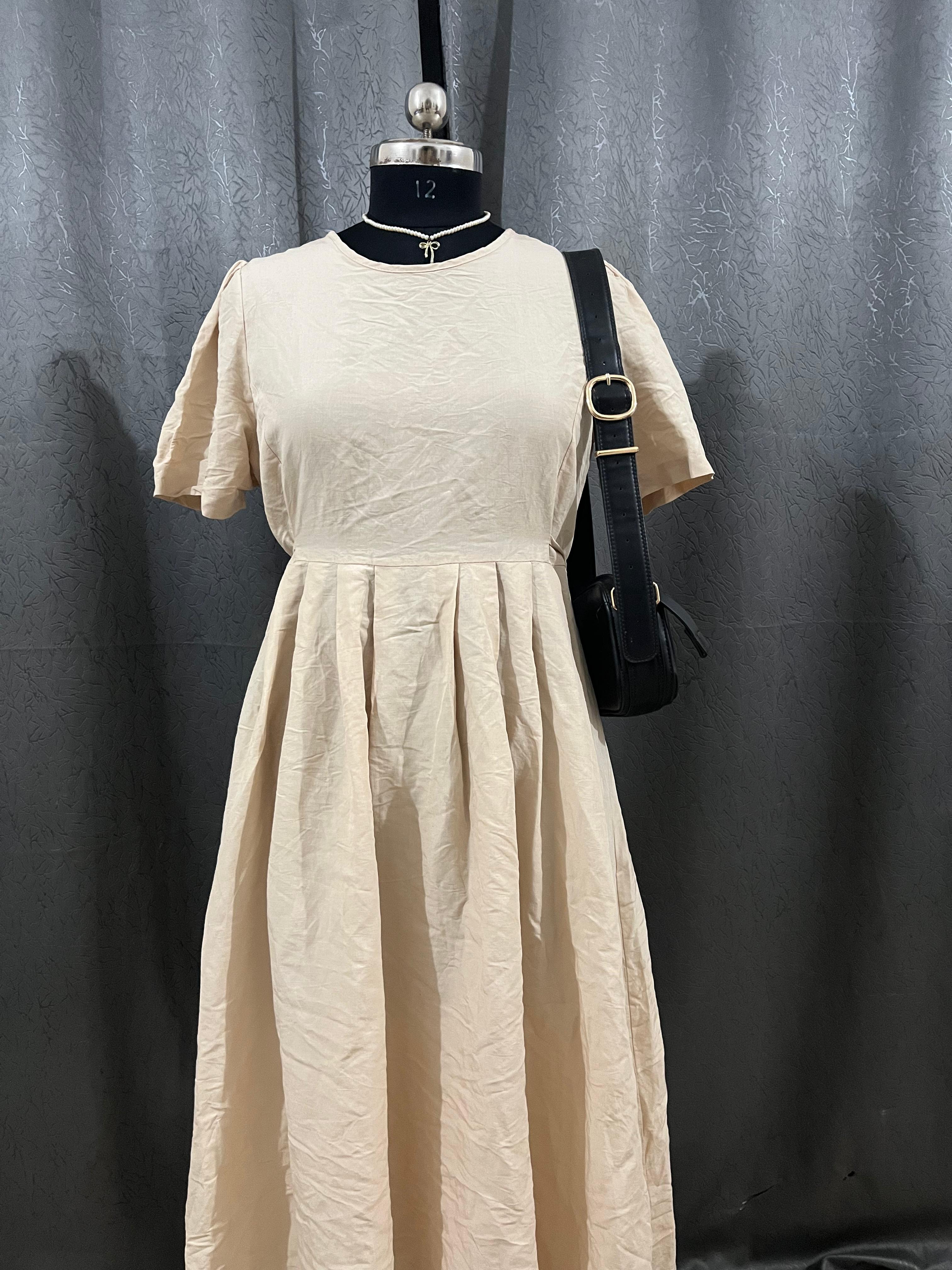 Minimalist Cream Button-Back Midi Dress – Size L