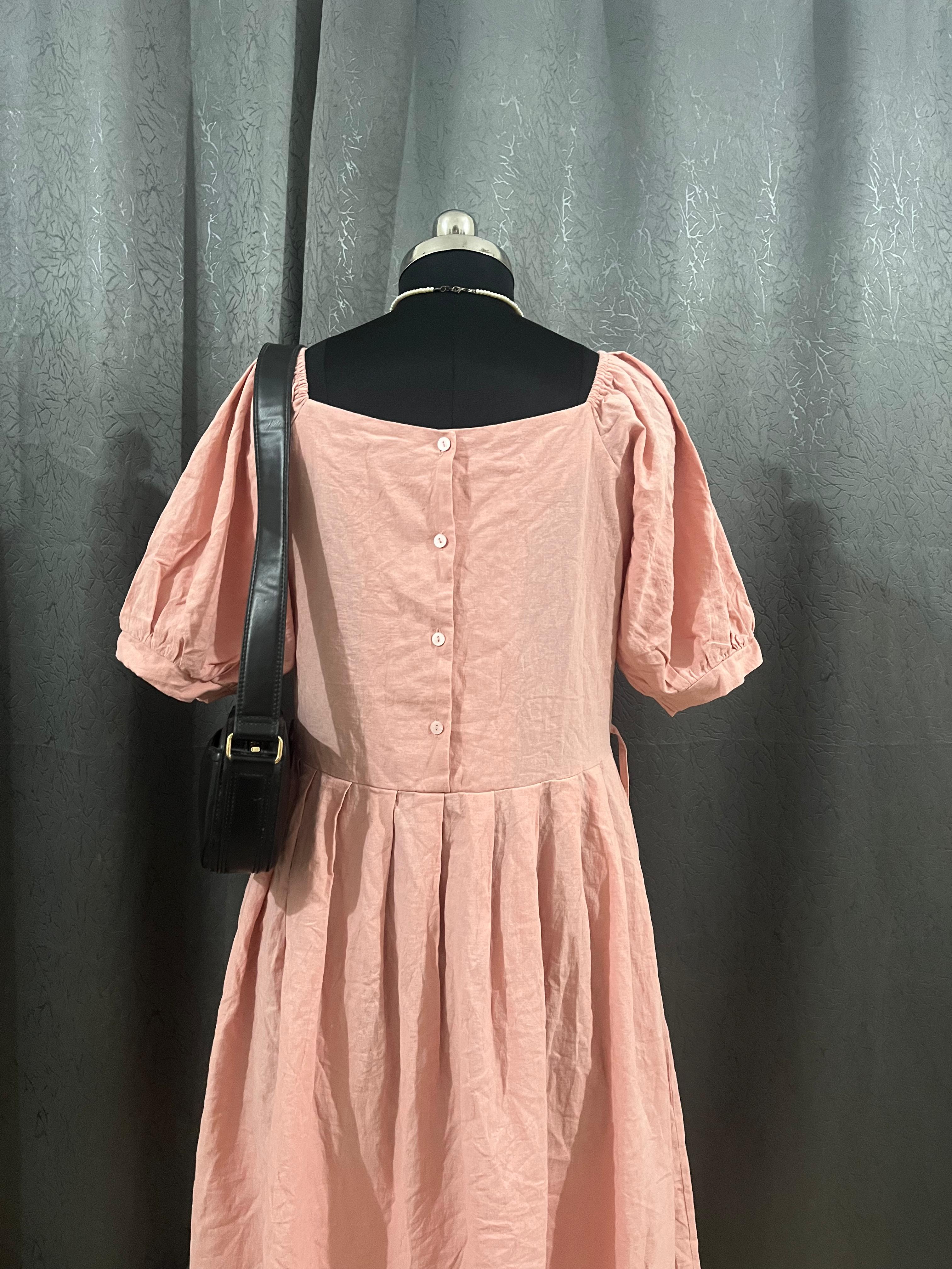Franc Pink Puff Sleeve Midi Dress – Size L
