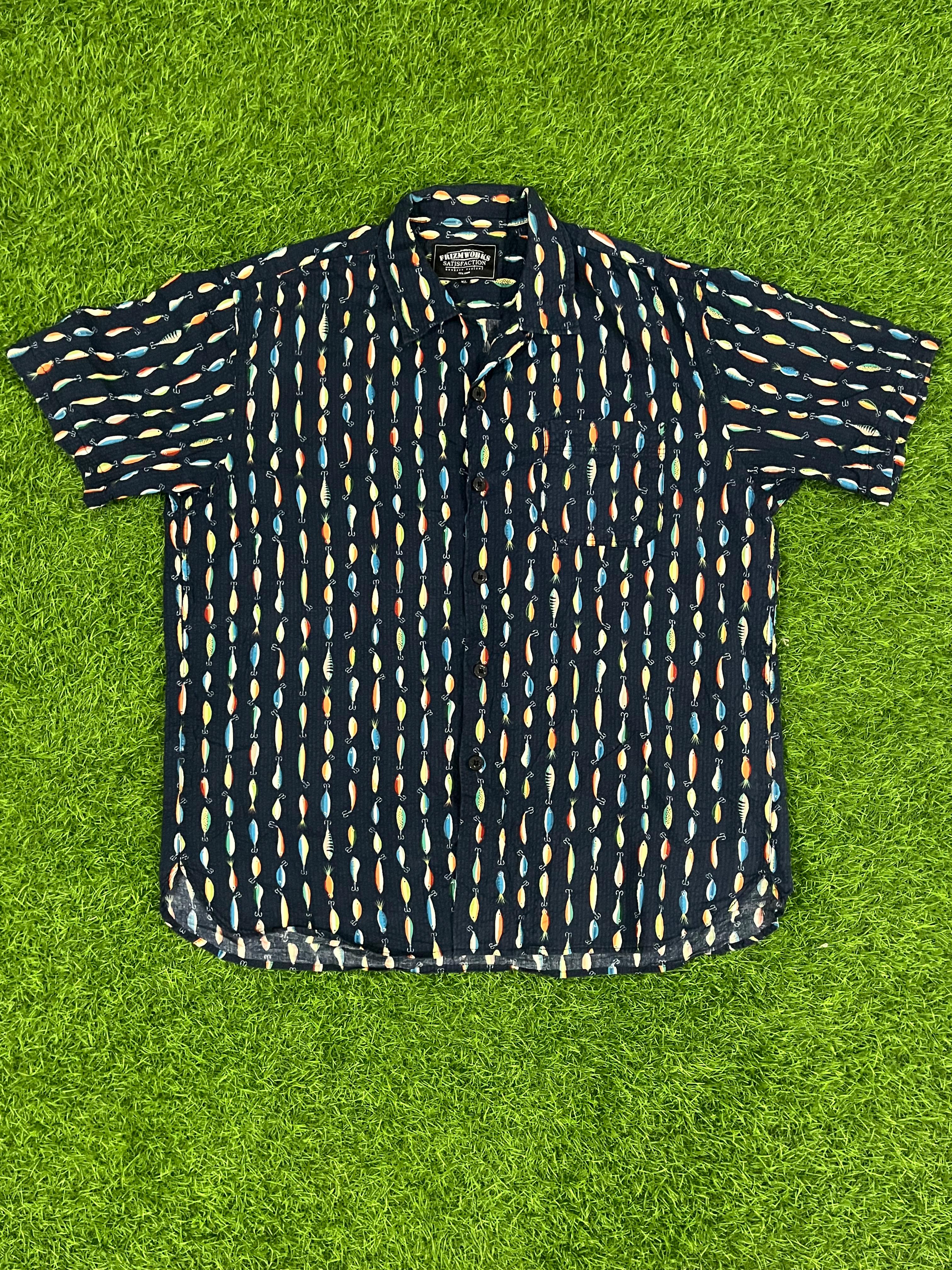 Frizmworks XL Printed Shirt – Navy with Multicolor Fish Pattern