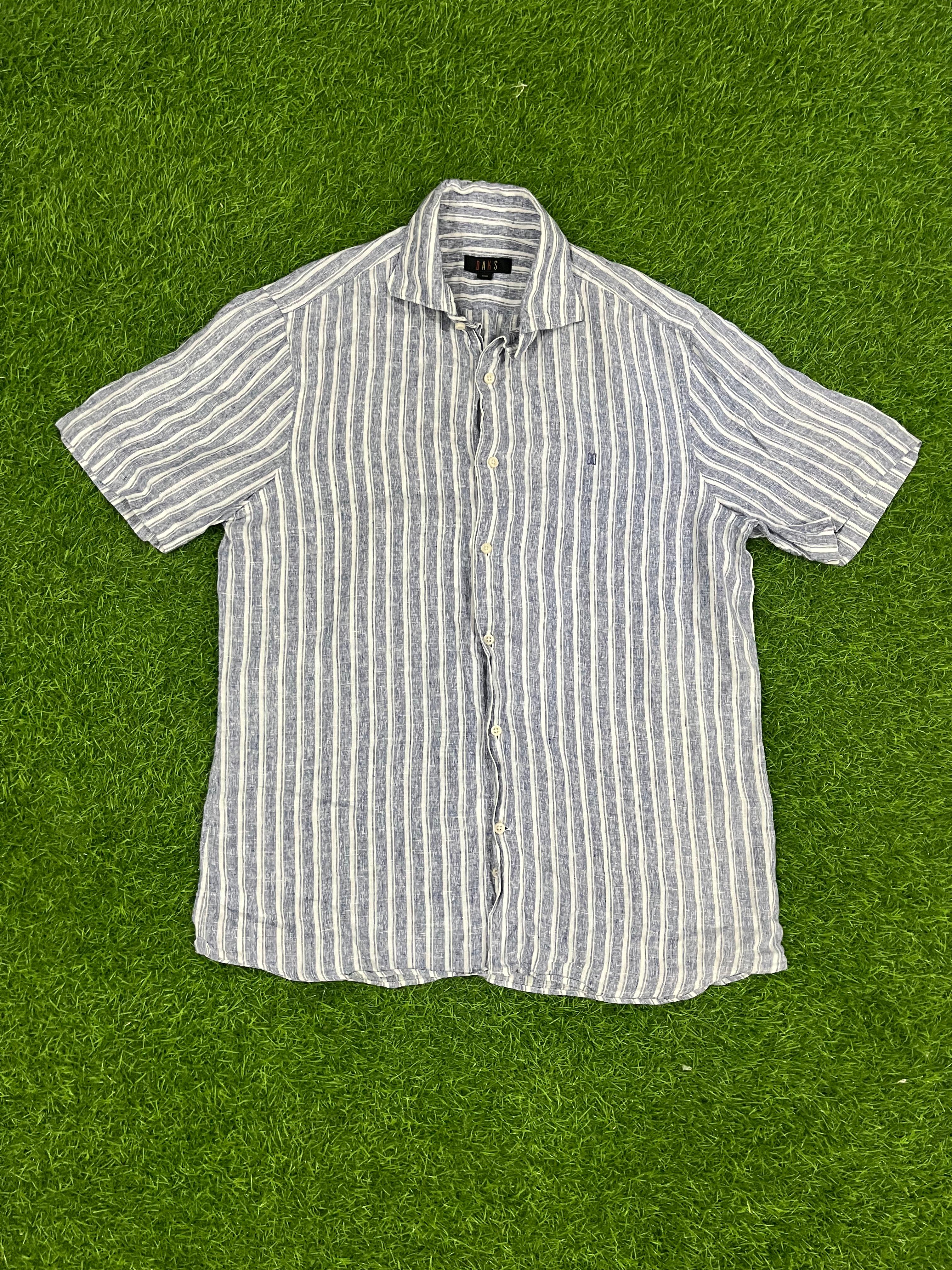 DAKS Striped Linen Short Sleeve Shirt – Size L