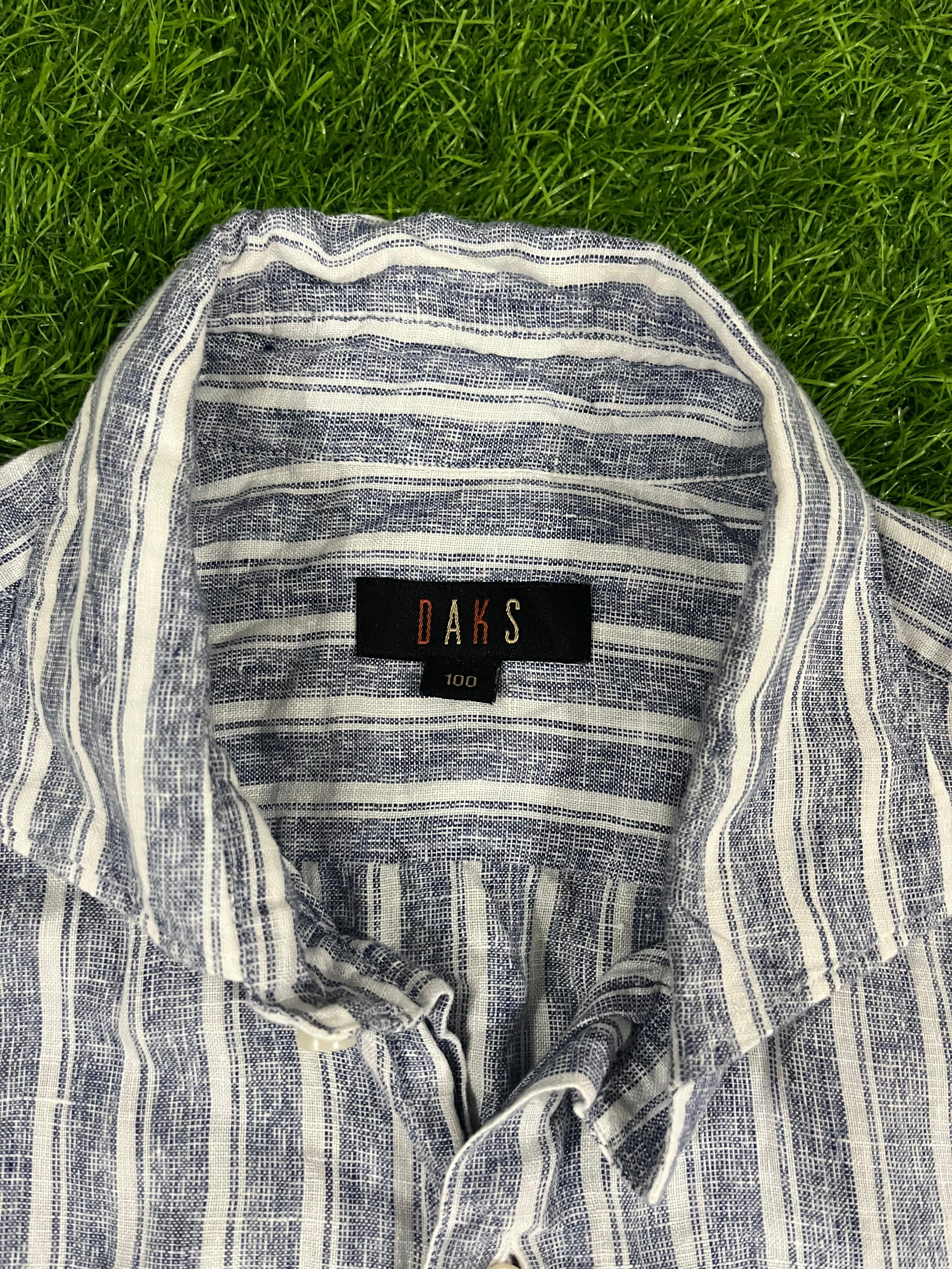 DAKS Striped Linen Short Sleeve Shirt – Size L