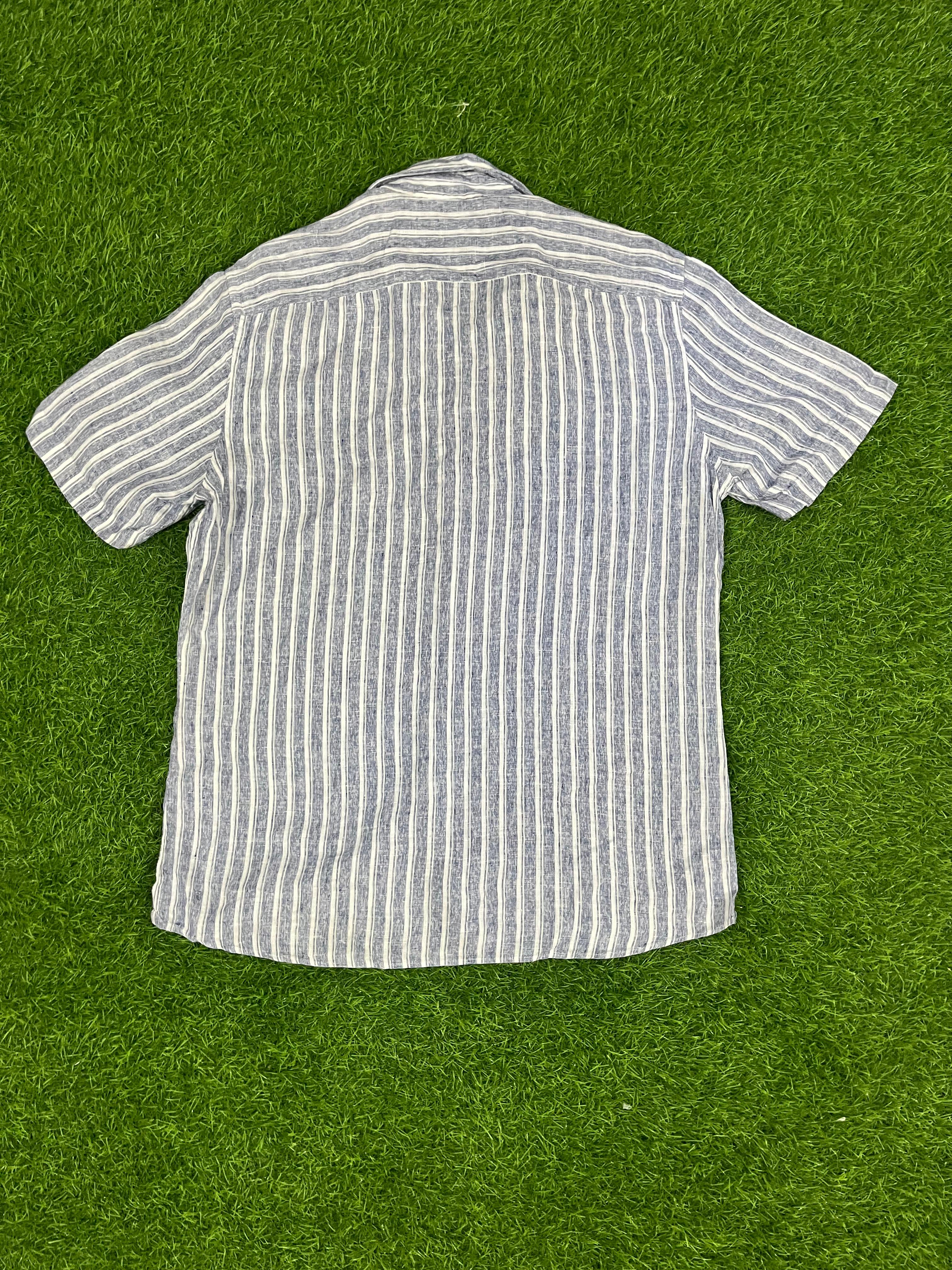 DAKS Striped Linen Short Sleeve Shirt – Size L