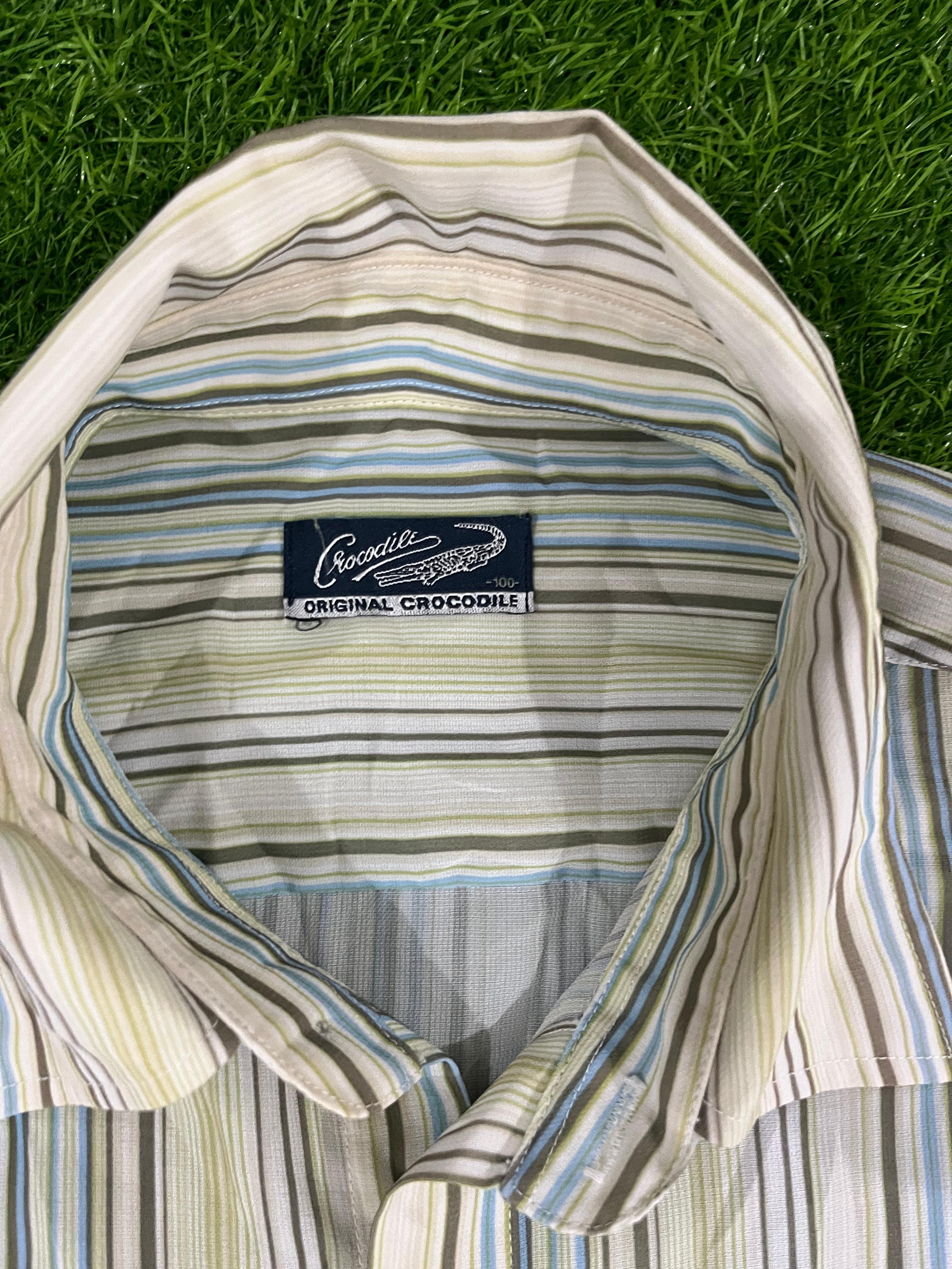 Vintage Crocodile Striped Short Sleeve Shirt – Size L