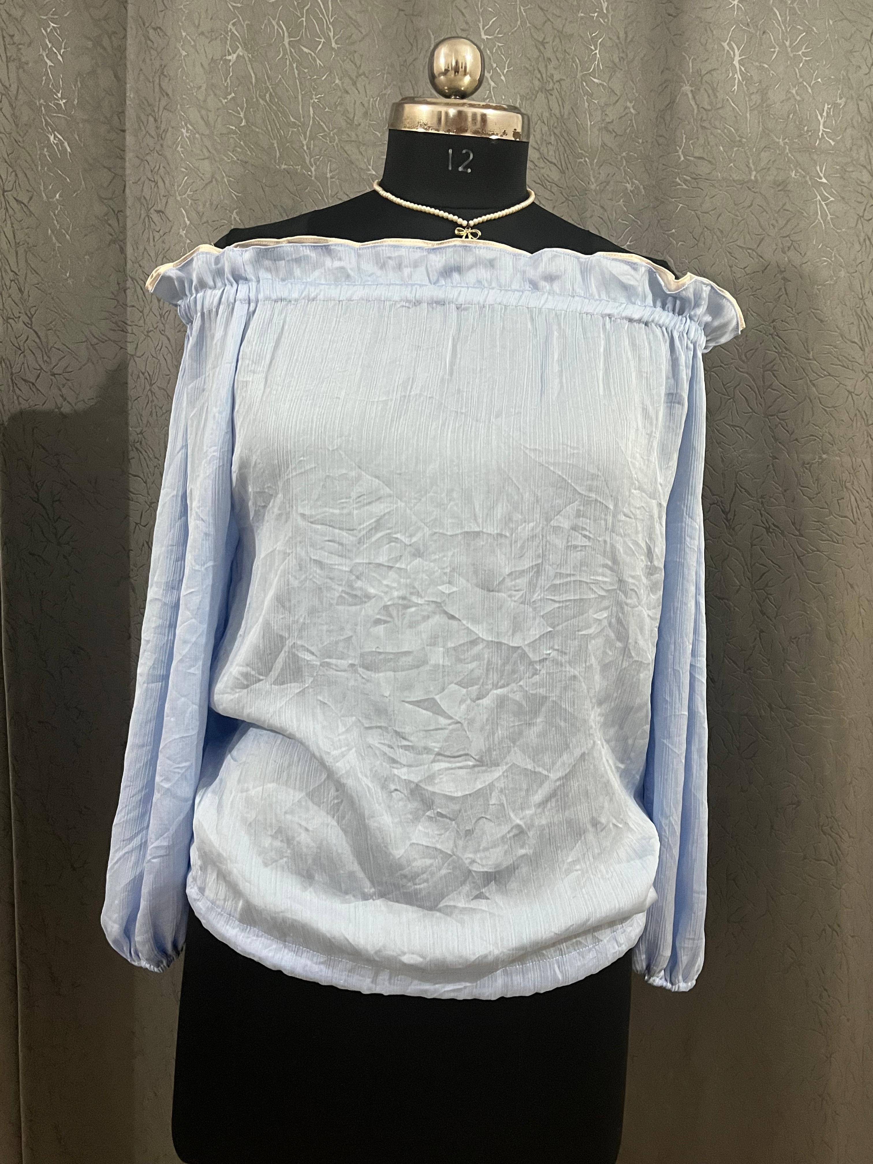 Light Blue Off-Shoulder Peasant Blouse – Size L