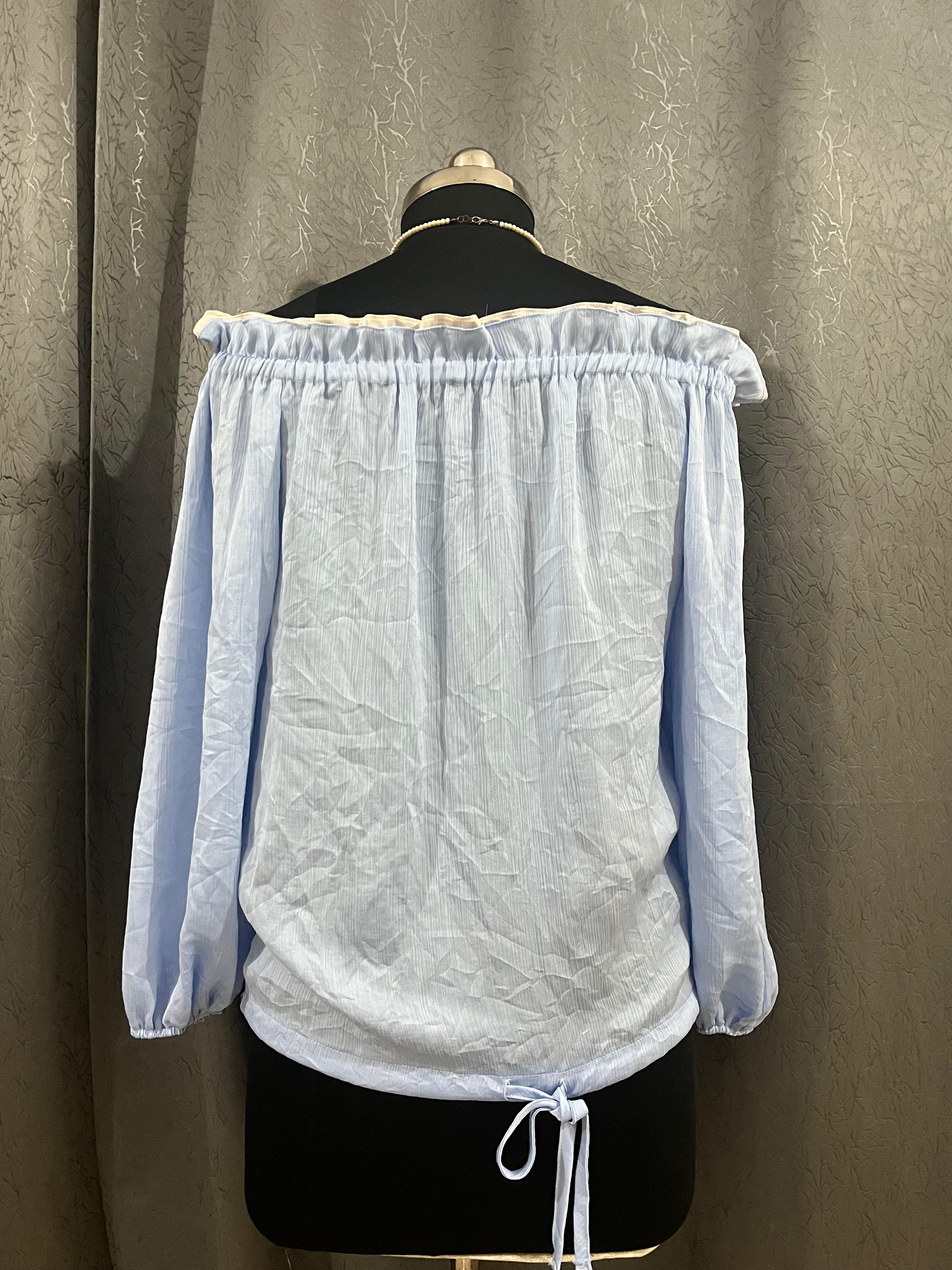 Light Blue Off-Shoulder Peasant Blouse – Size L