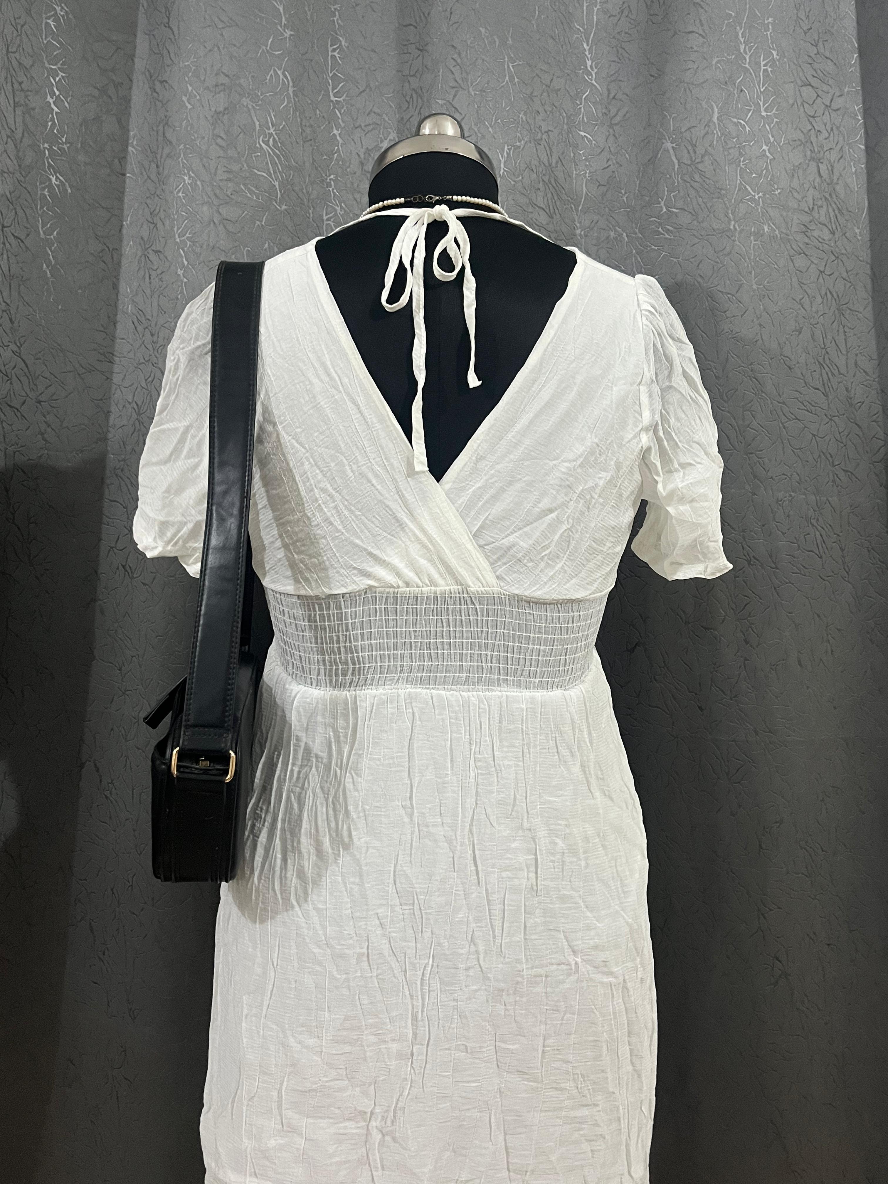 Vintage White Boho Midi Dress – Size M