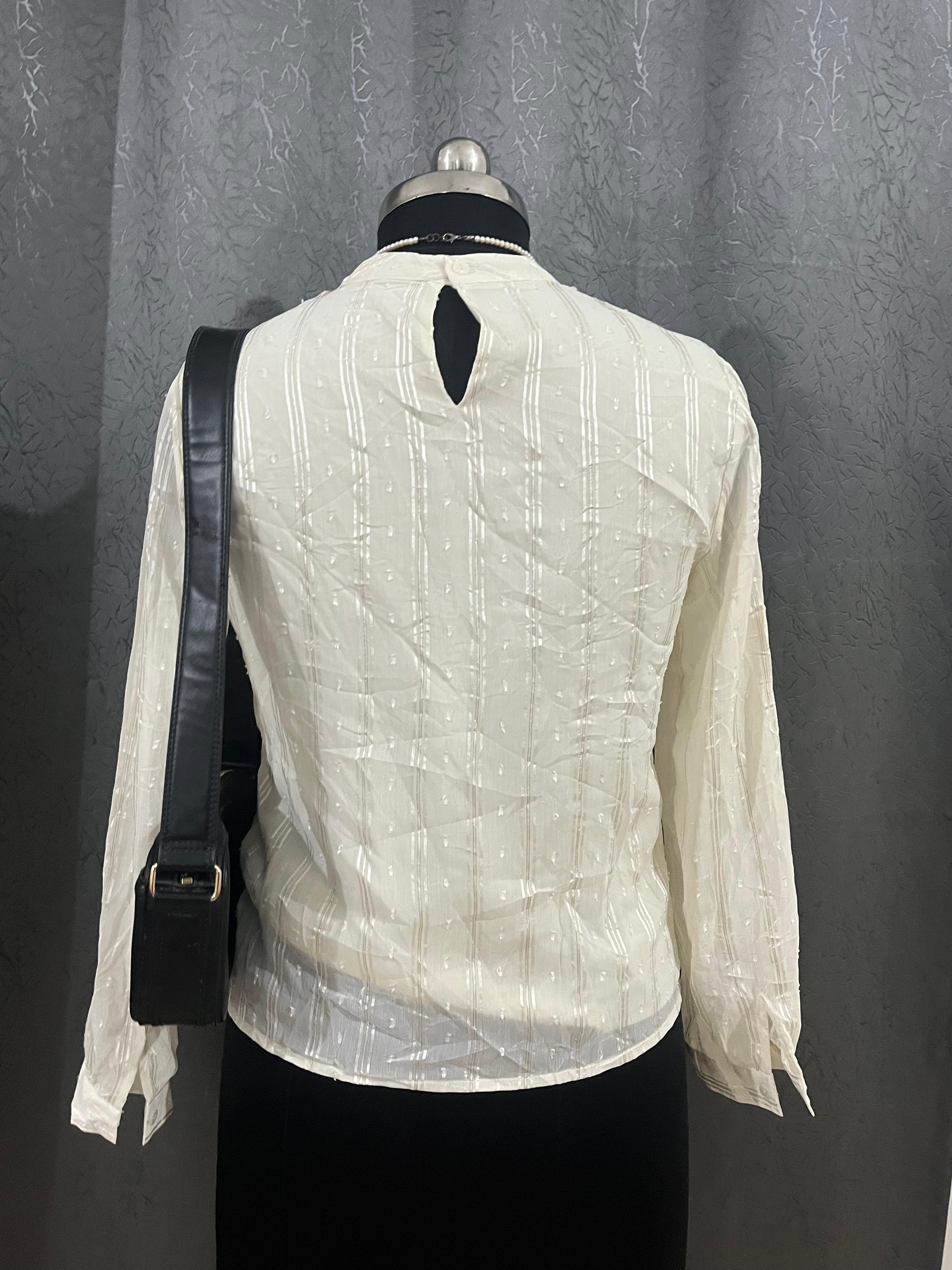 Vintage-Inspired Sheer White Blouse – Size M