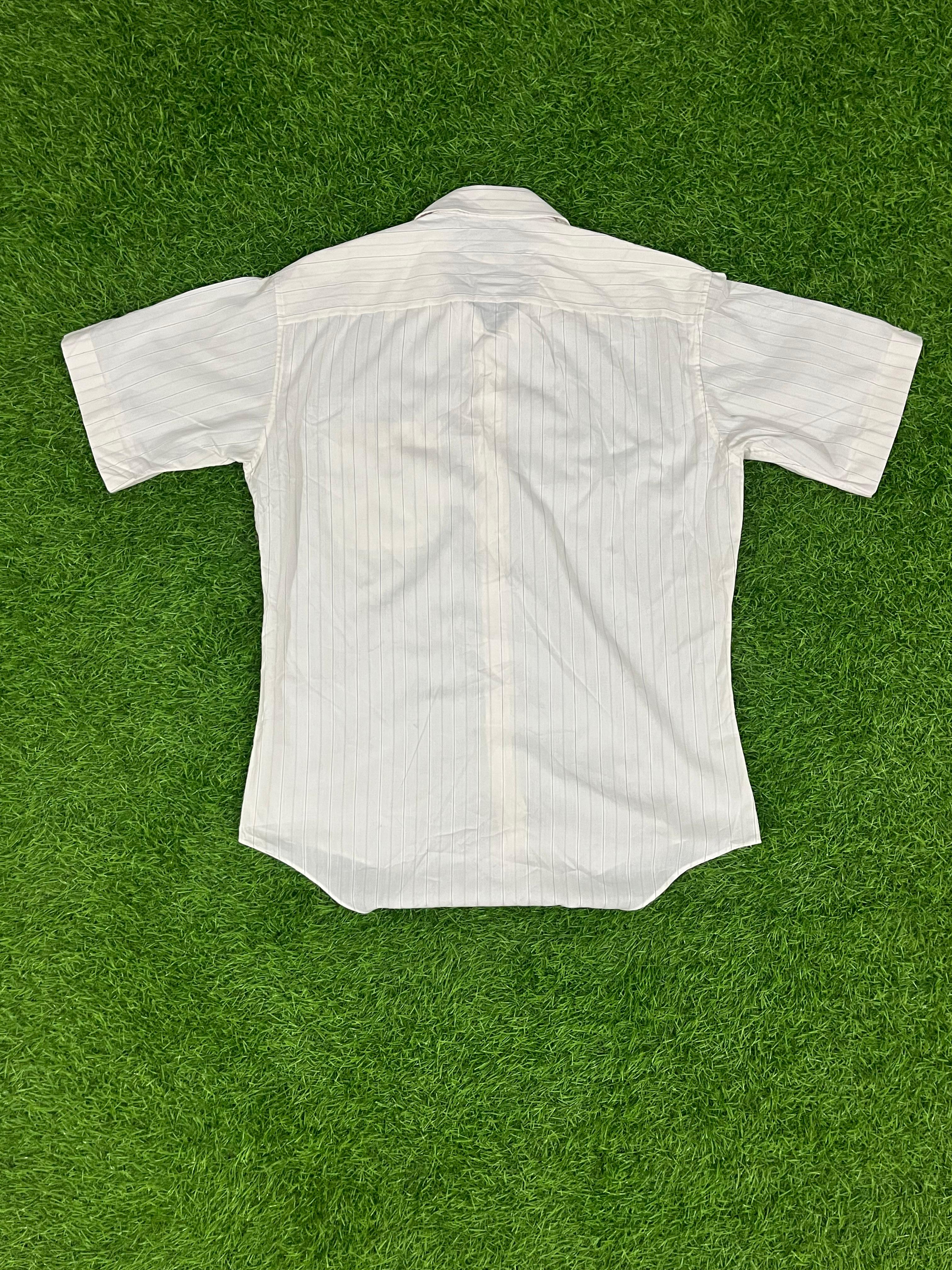 Vintage White Pinstripe Short-Sleeve Shirt – Classic Formal Casual
