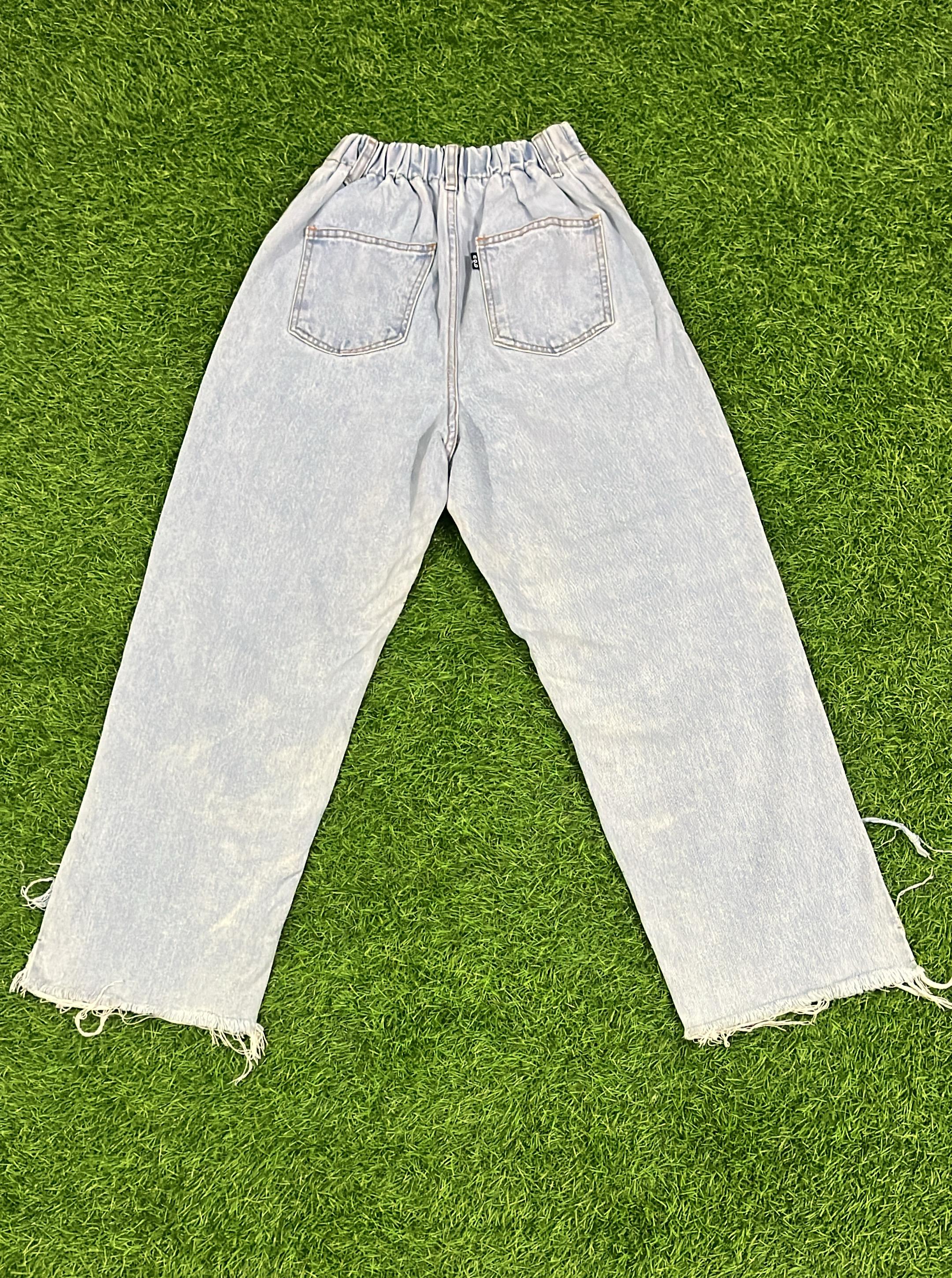 Light Wash Straight Fit Denim Jeans – Raw Hem