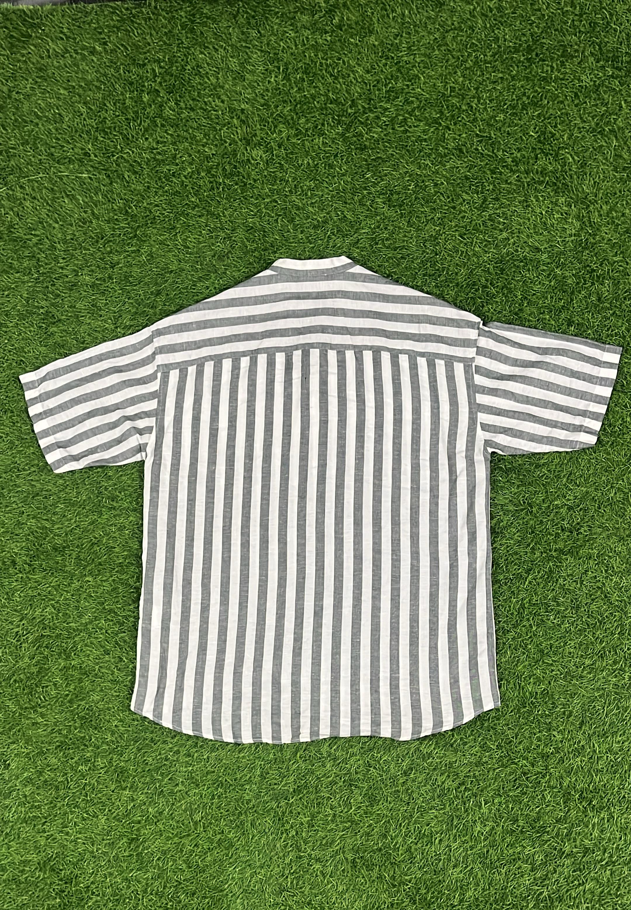 Oversized Striped Linen Shirt – Monochrome