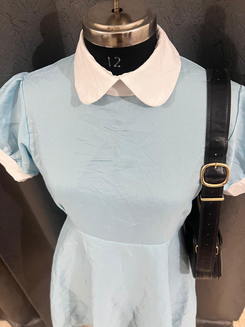 Sky Blue Vintage-Inspired Dress with White Collar & Lace Hem