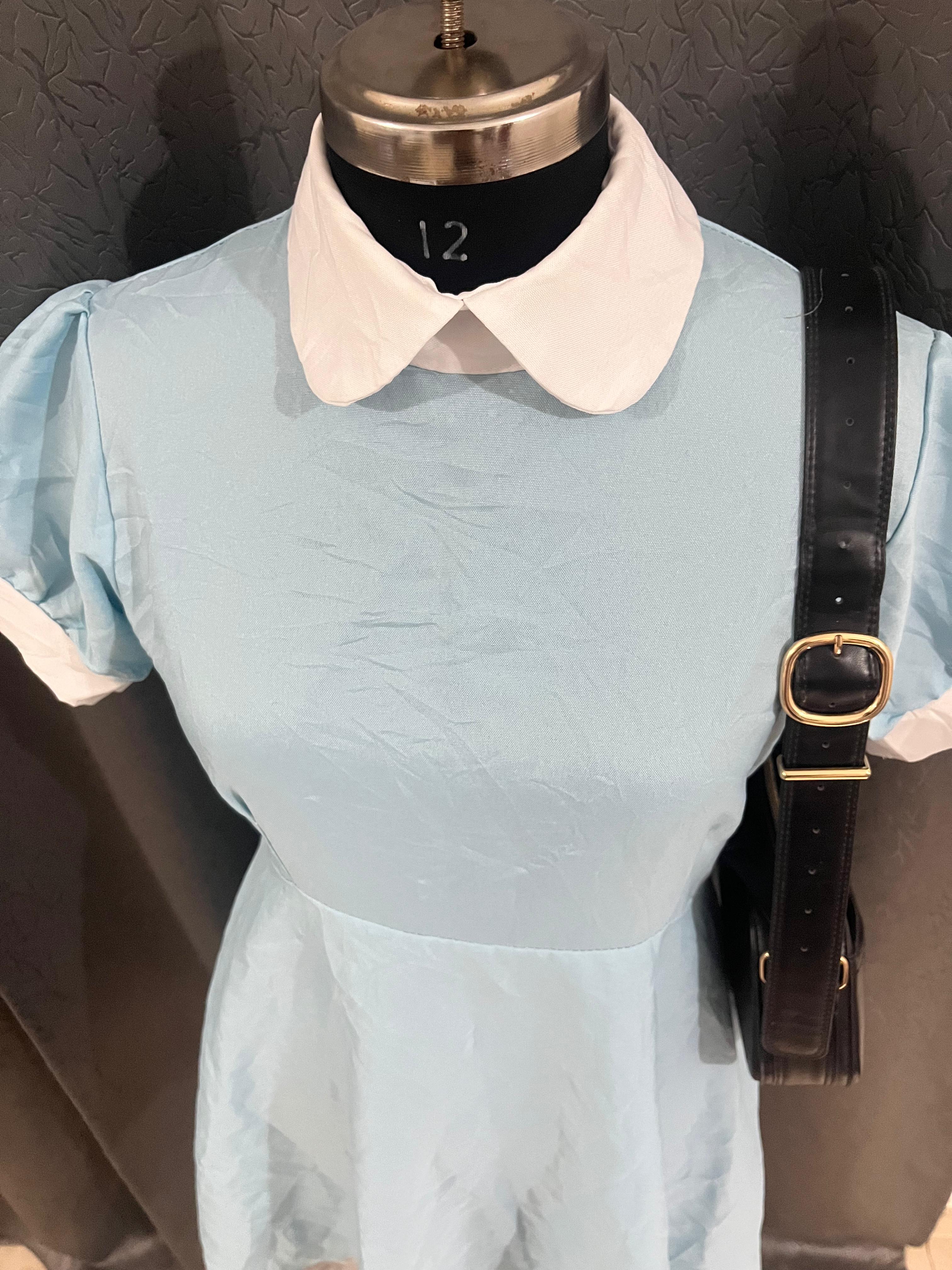 Sky Blue Vintage-Inspired Dress with White Collar & Lace Hem