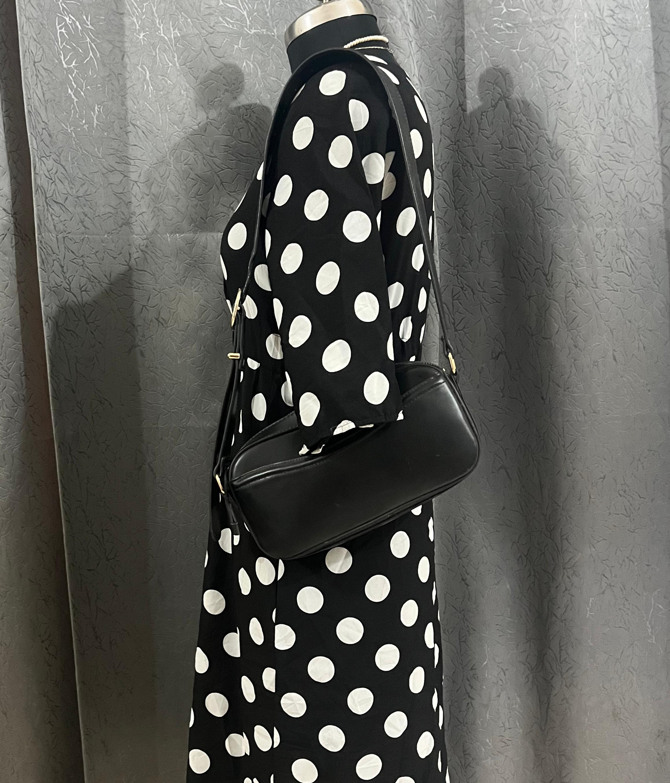 Classic Black & White Polka Dot Midi Dress – Vintage Wrap Style
