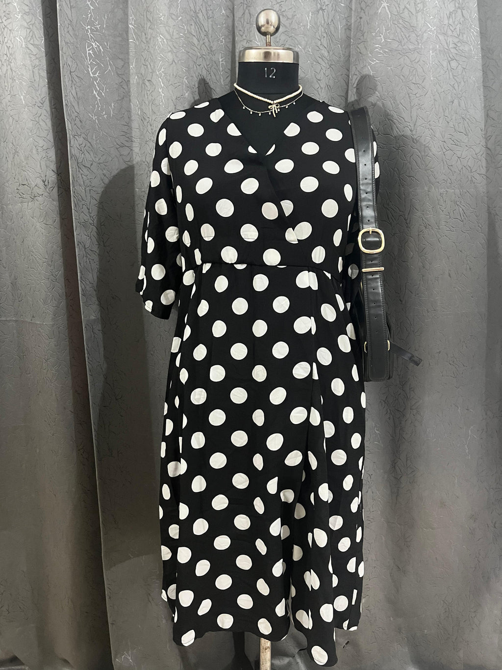 Classic Black & White Polka Dot Midi Dress – Vintage Wrap Style