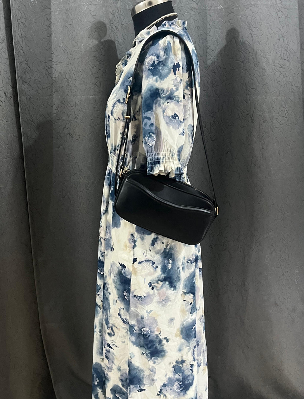 Blue & White Watercolor Floral Midi Dress – Elegant Summer Wear