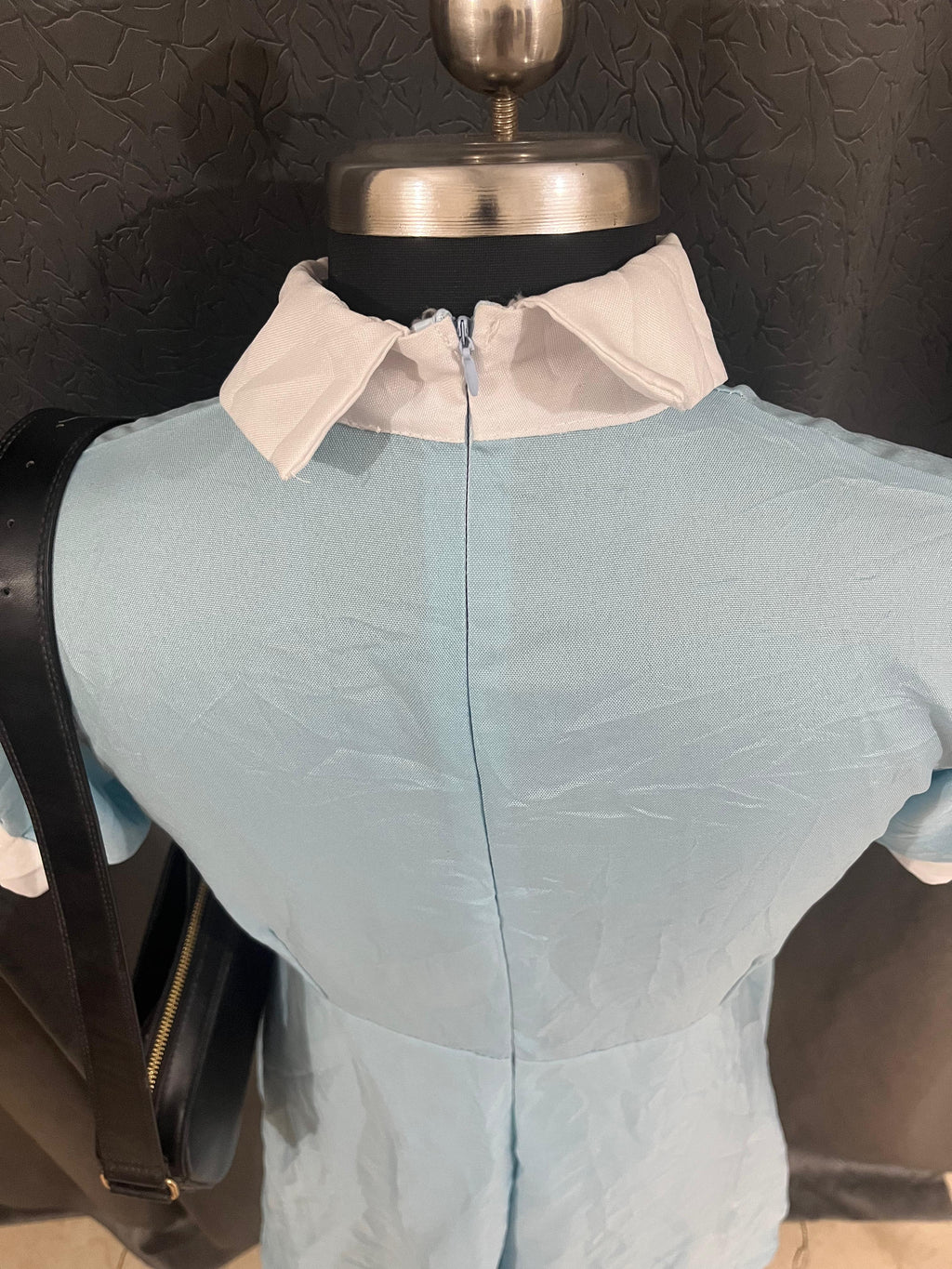 Sky Blue Vintage-Inspired Dress with White Collar & Lace Hem