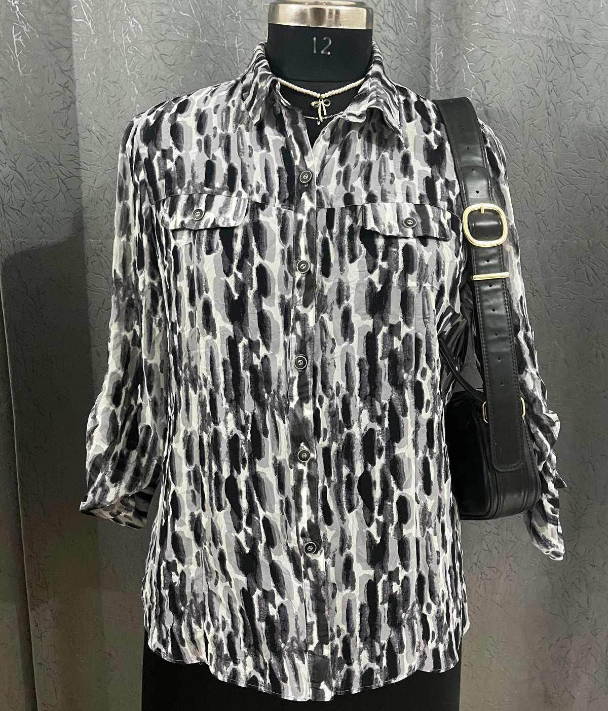 Black & White Striped Longline Shirt – Size M