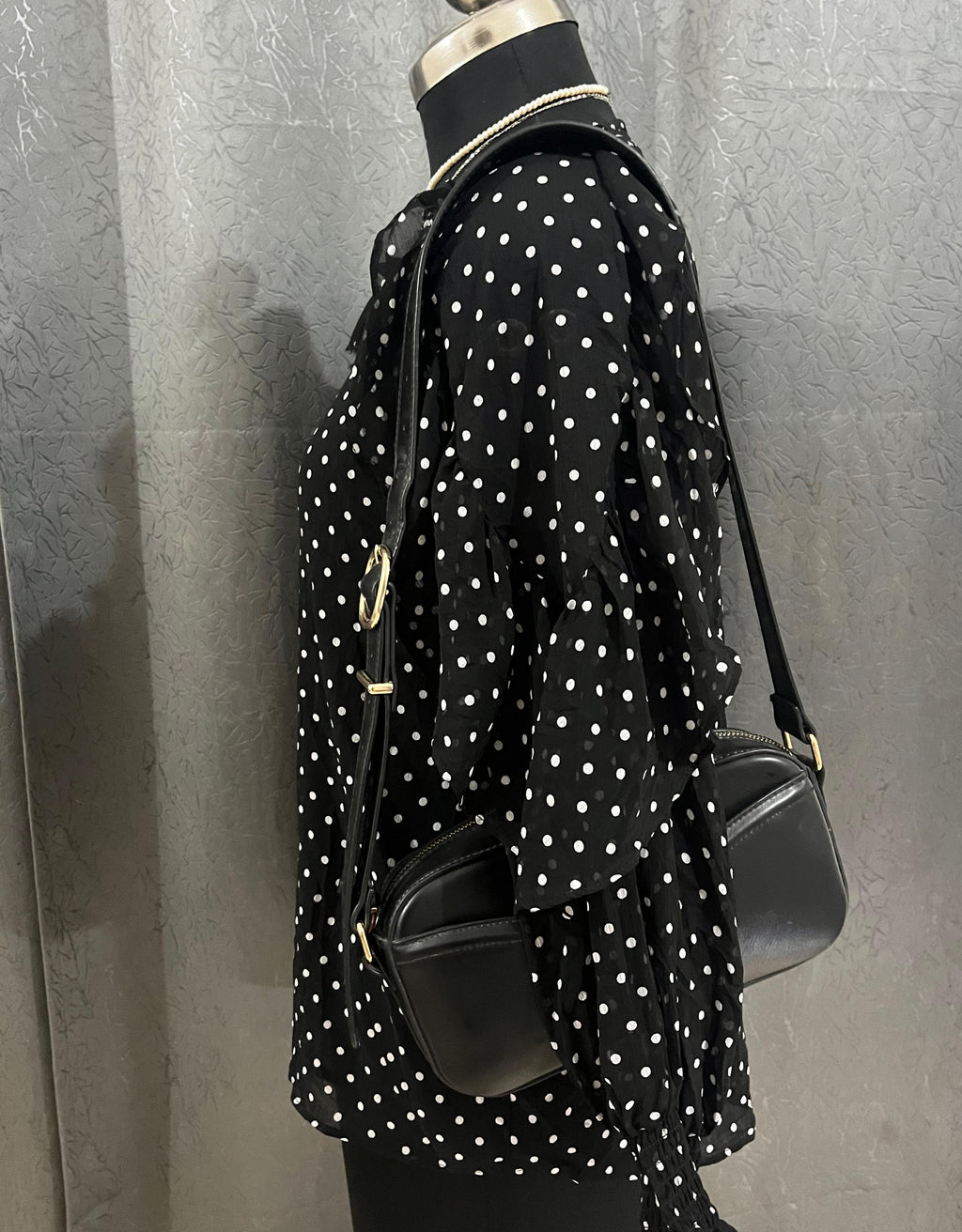 Black Polka Dot Ruffle Blouse – Size M