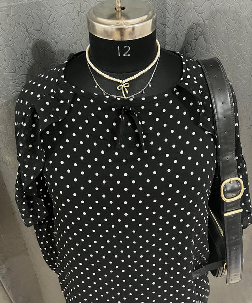 Black Polka Dot Ruffle Blouse – Size M