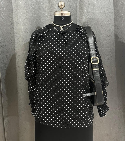 Black Polka Dot Ruffle Blouse – Size M