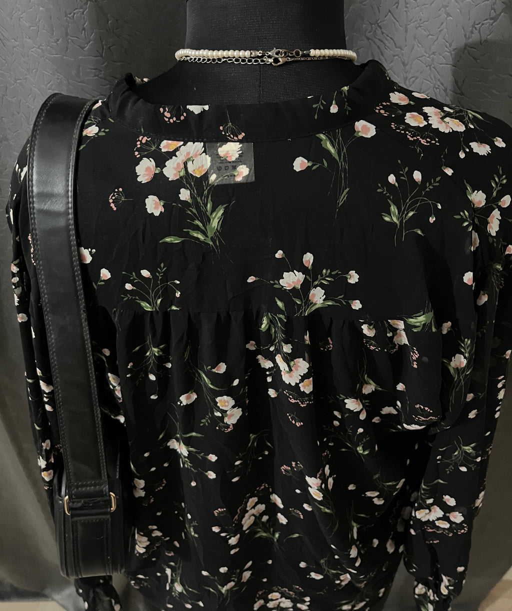 Root Black Floral Sheer Blouse (Size M)