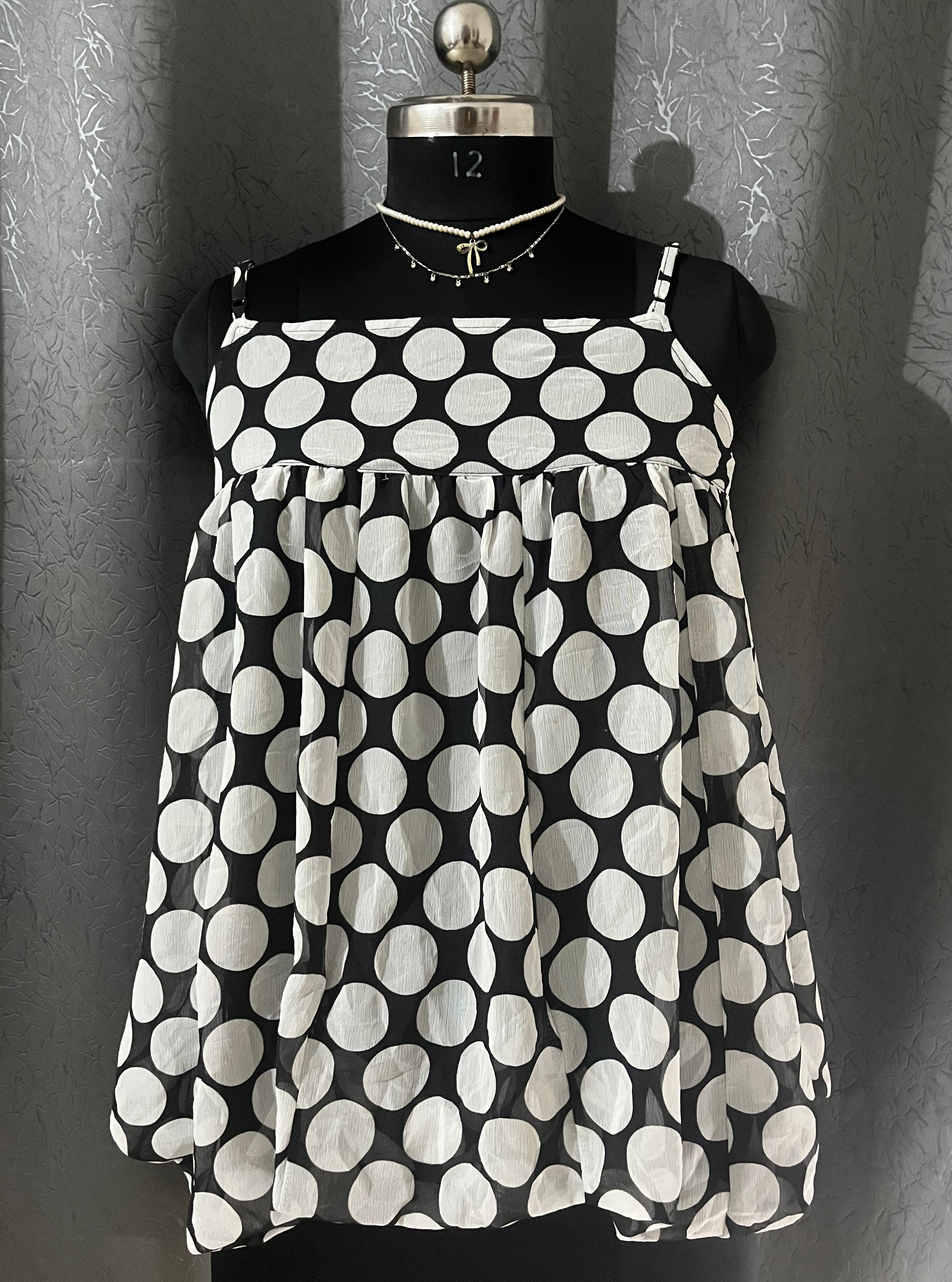 Vintage Polka Dot Spaghetti Strap Top – Black & White