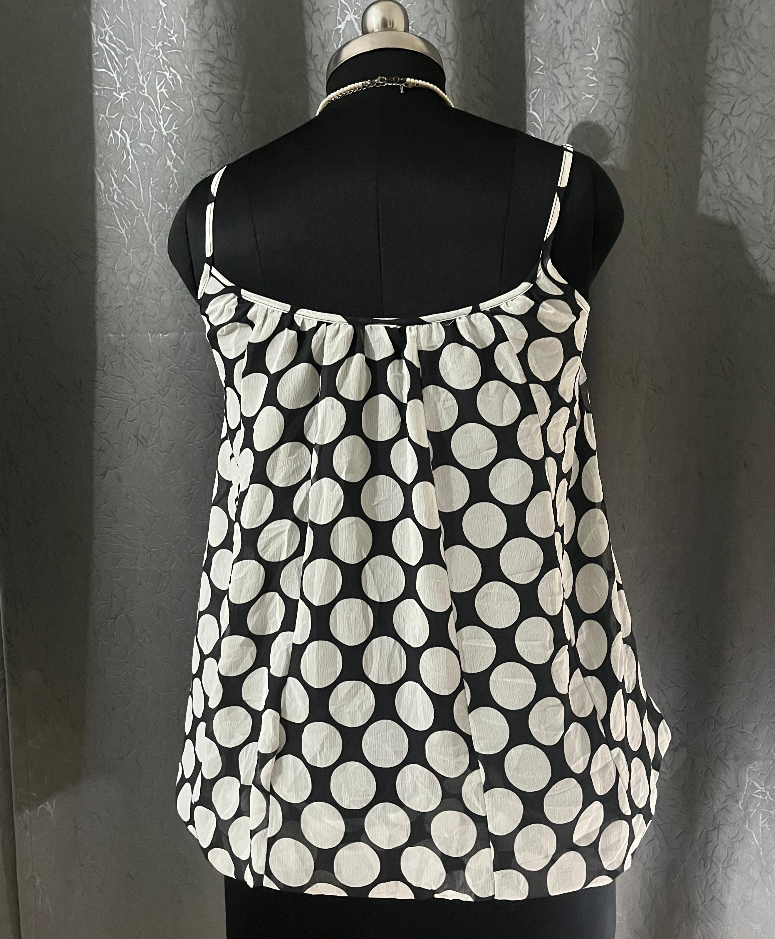 Vintage Polka Dot Spaghetti Strap Top – Black & White