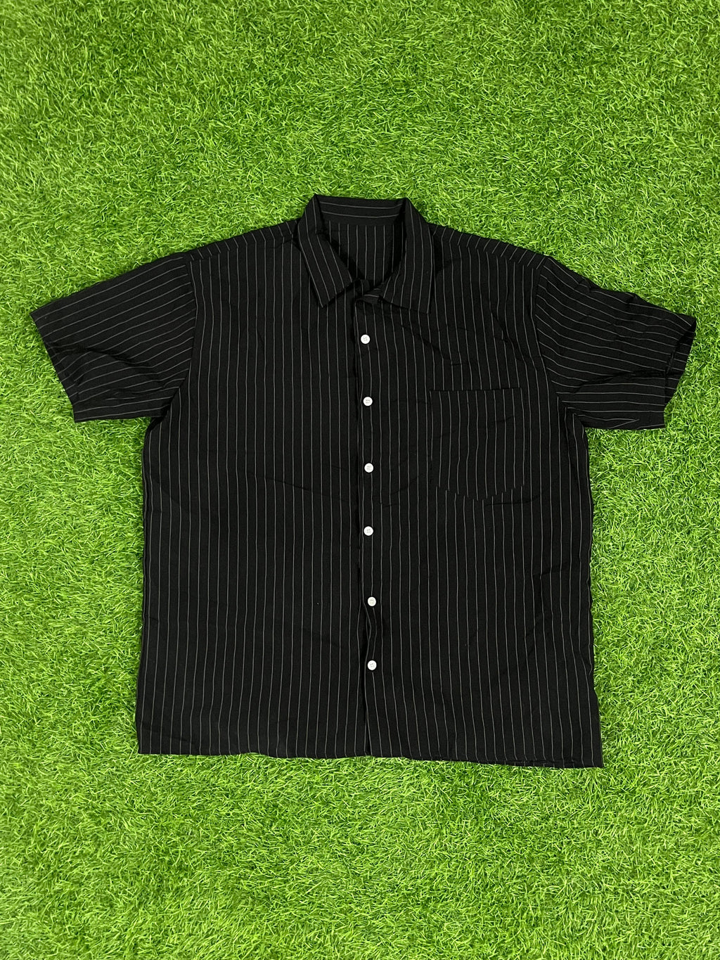 Classic Black Striped Short Sleeve Shirt – Relaxed Fit