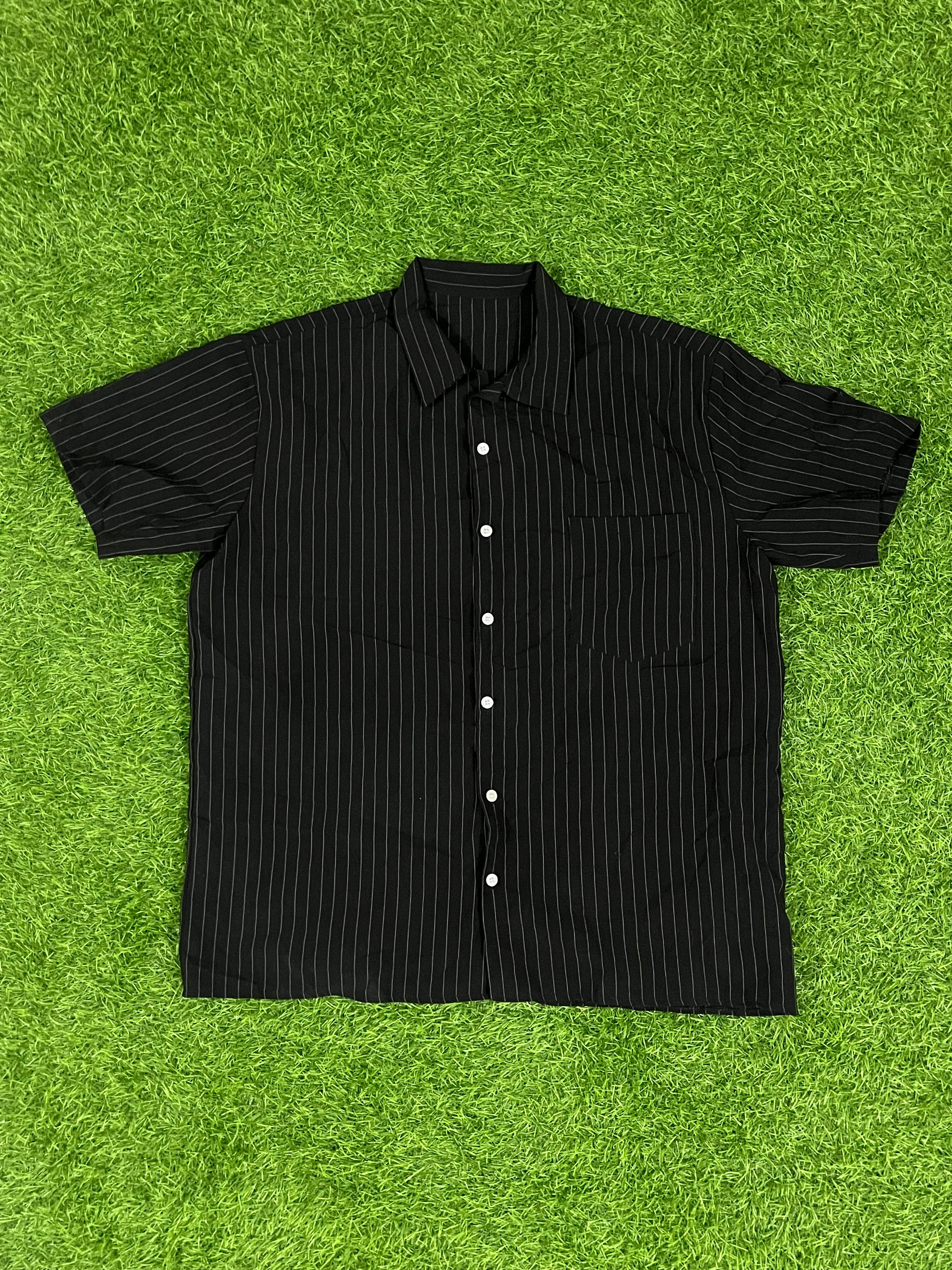Classic Black Striped Short Sleeve Shirt – Relaxed Fit