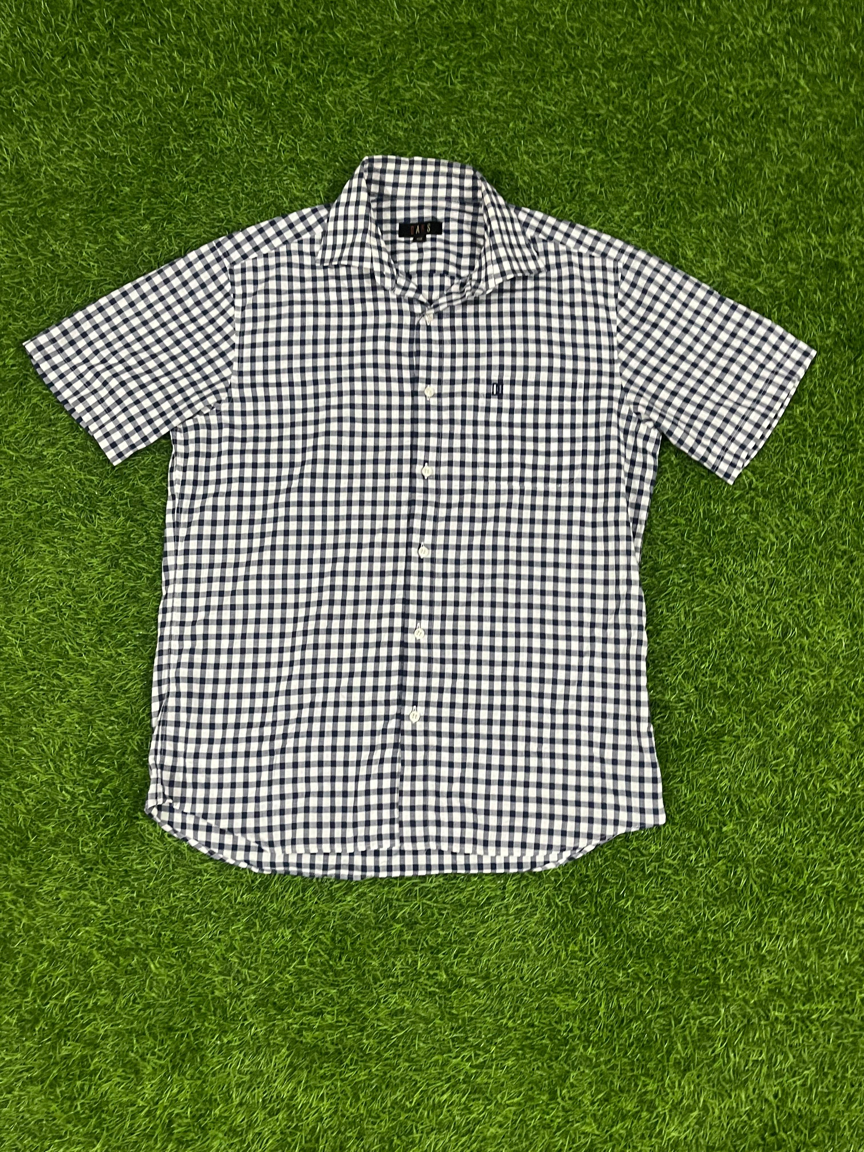 DAKS Classic Navy Checkered Short Sleeve Shirt – Size 100
