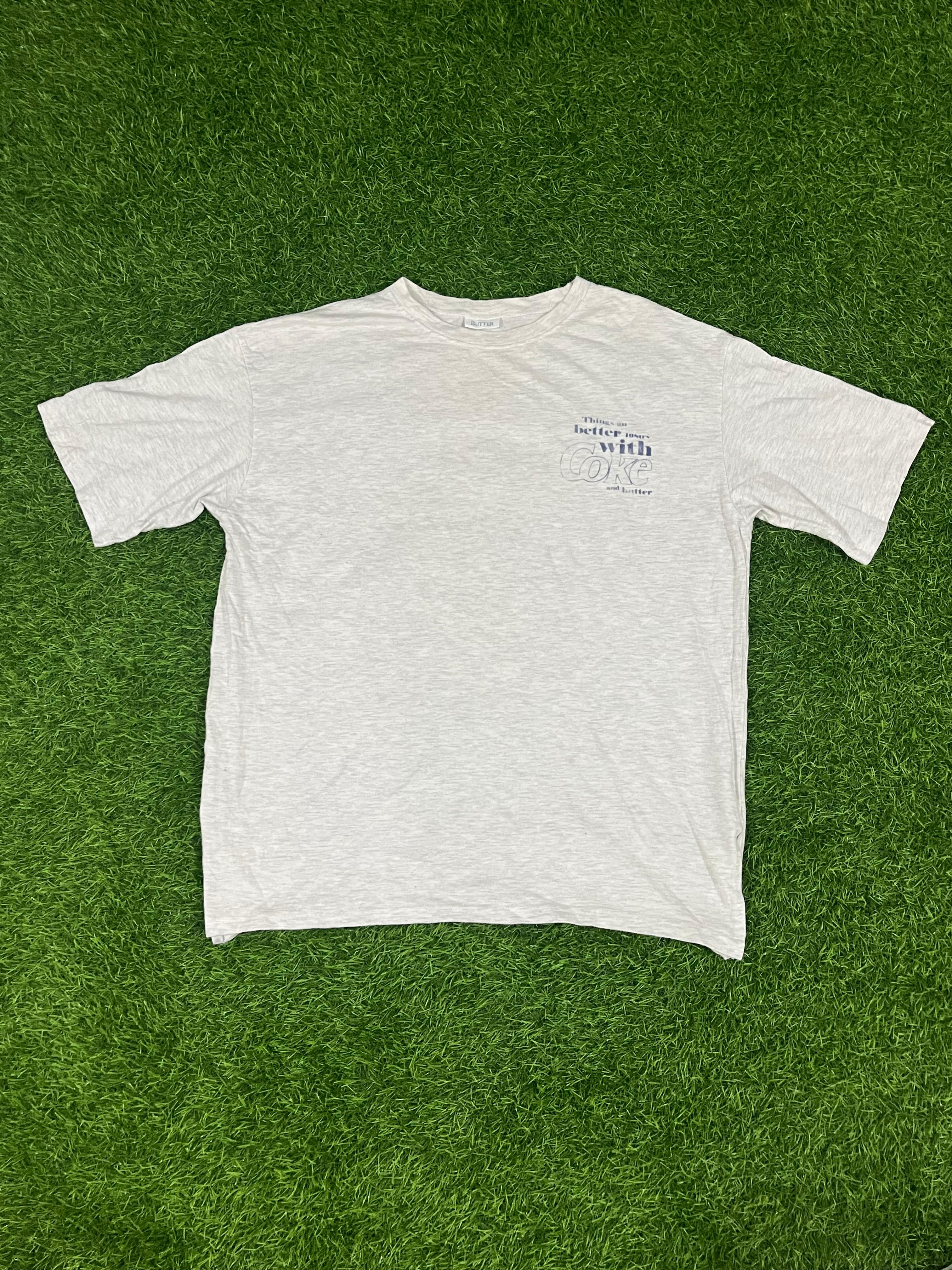 Butter x Coke Vintage Graphic Tee – Grey (1980s Retro Print | XL Fit)