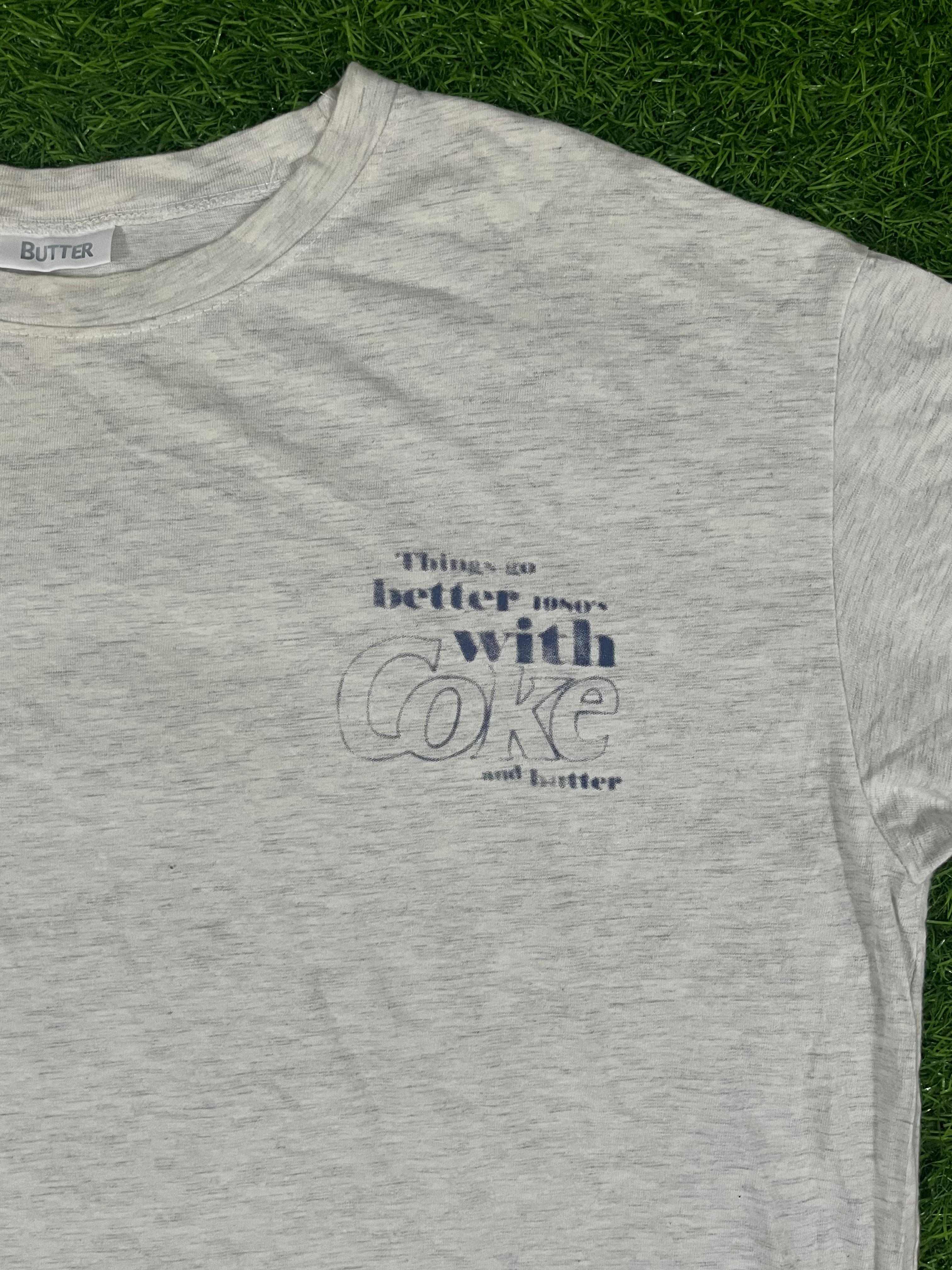 Butter x Coke Vintage Graphic Tee – Grey (1980s Retro Print | XL Fit)