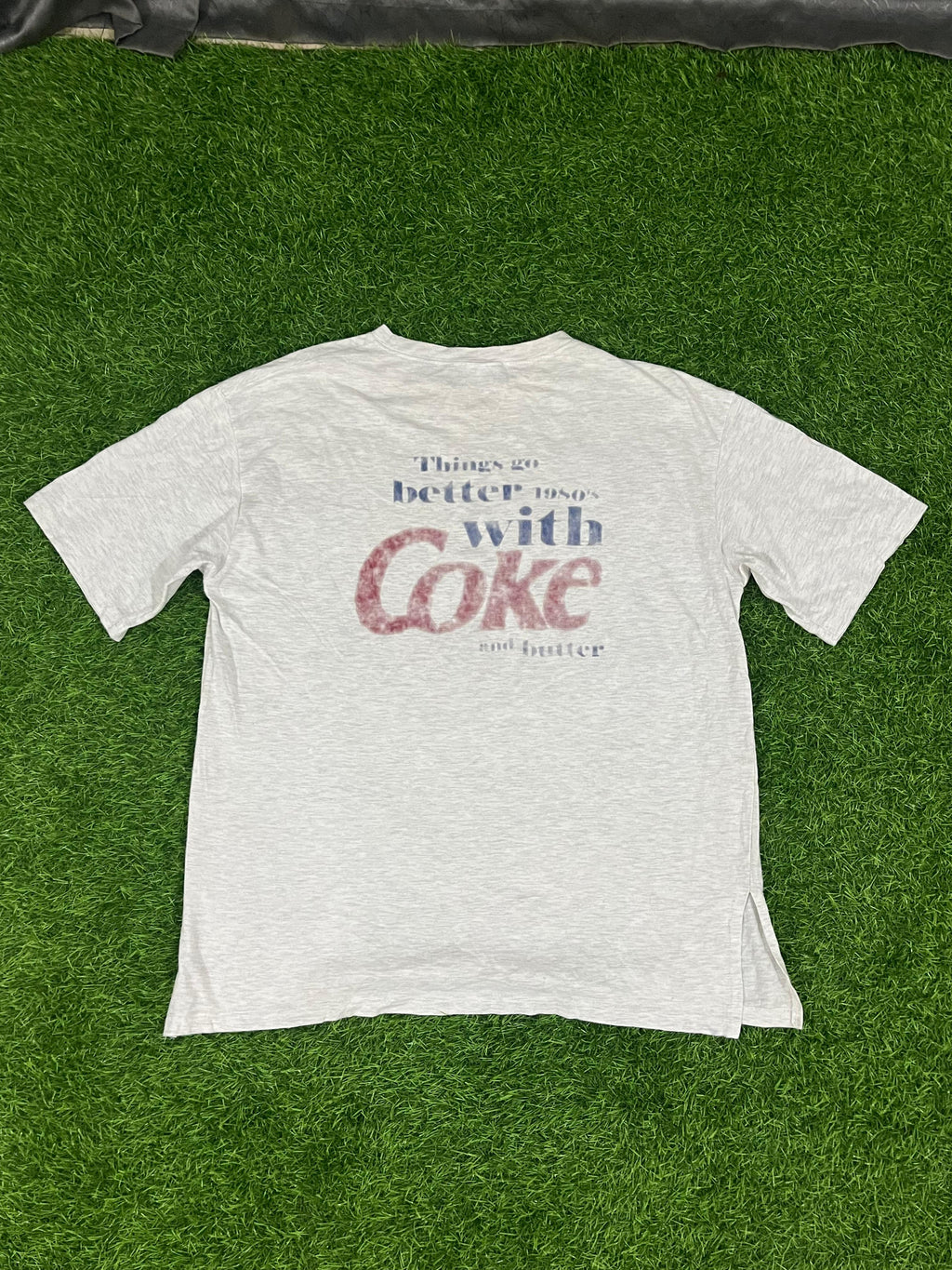 Butter x Coke Vintage Graphic Tee – Grey (1980s Retro Print | XL Fit)