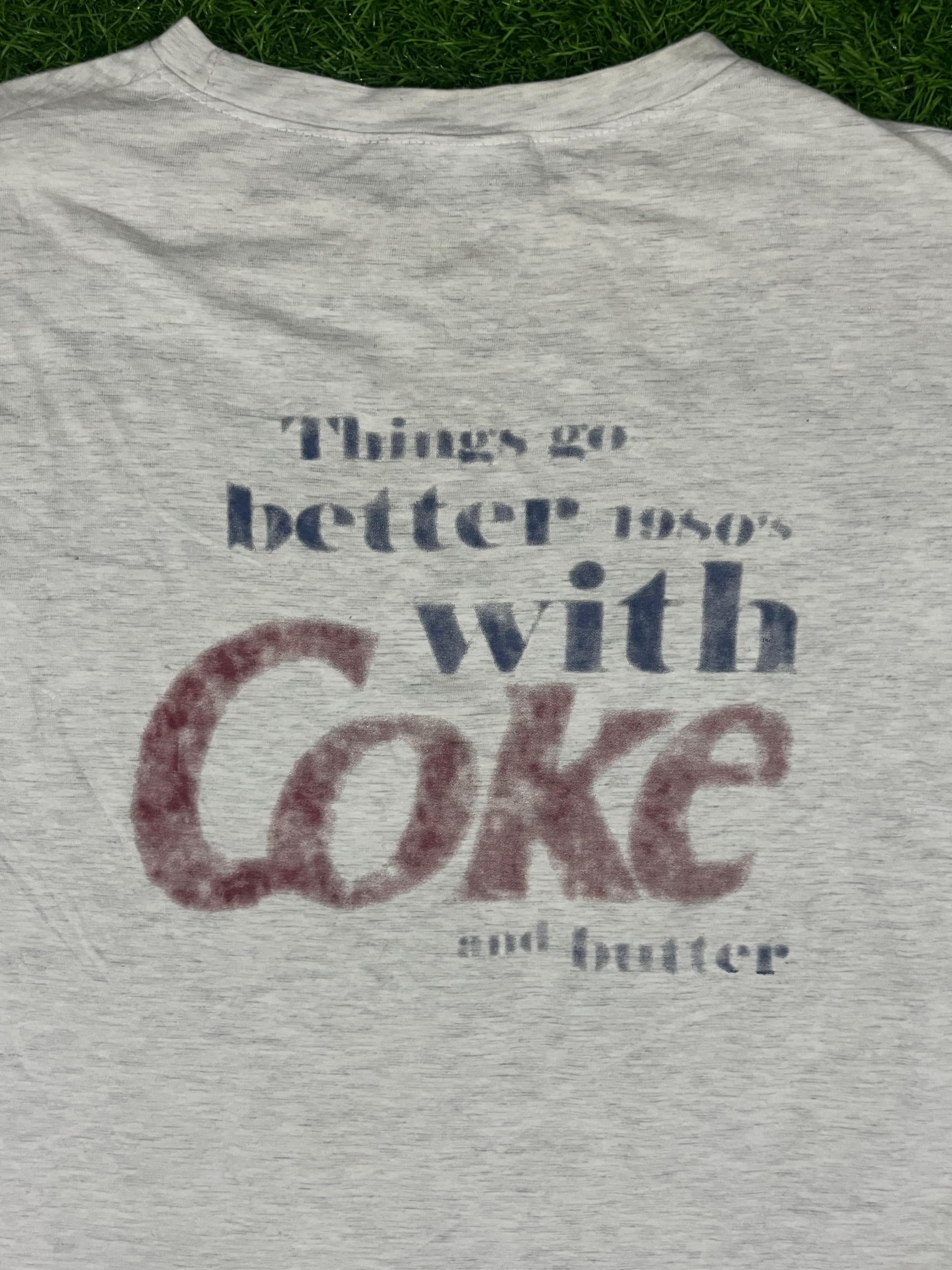 Butter x Coke Vintage Graphic Tee – Grey (1980s Retro Print | XL Fit)