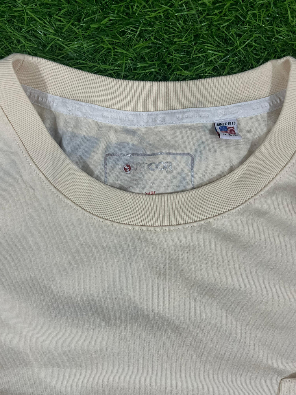 Outdoor Products Pocket Logo Tee – Beige (1973 Heritage Edition | XL Fit)